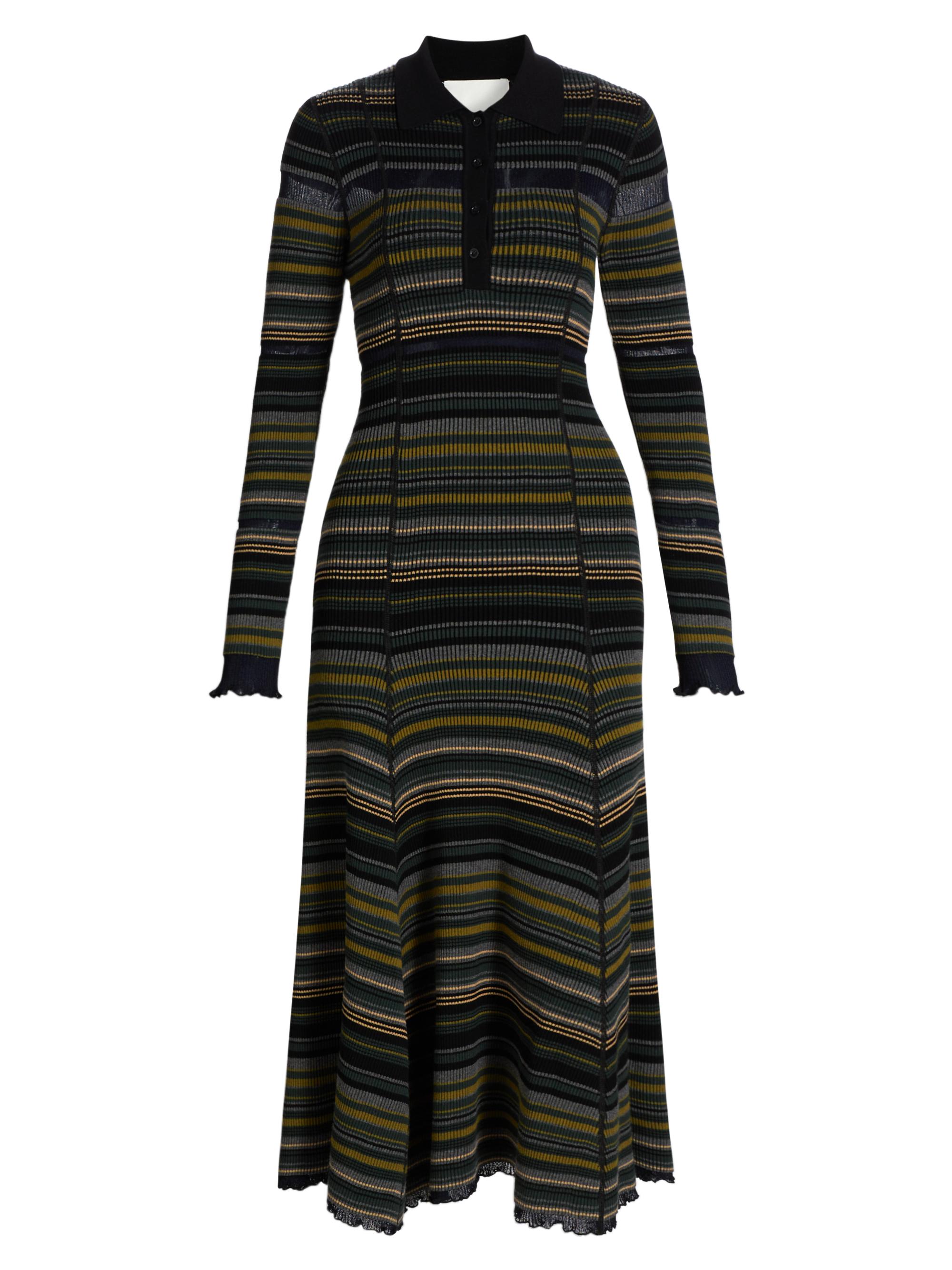 3.1 Phillip Lim Women's Striped Reversible Rib-Knit Midi-Dress - Black Multi