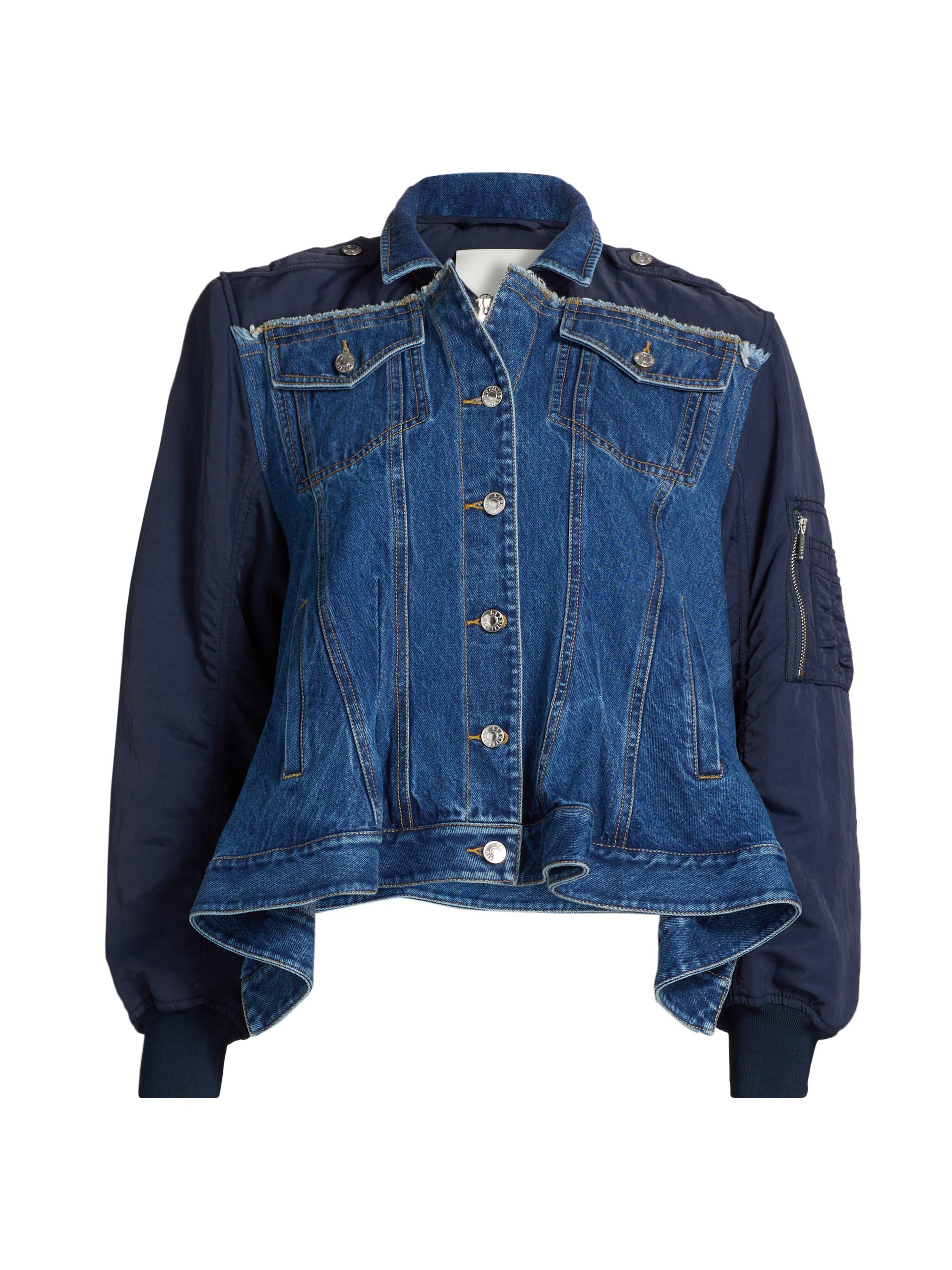 3.1 Phillip Lim Women's Combo Denim Flounce-Hem Jacket - Vintage Blue