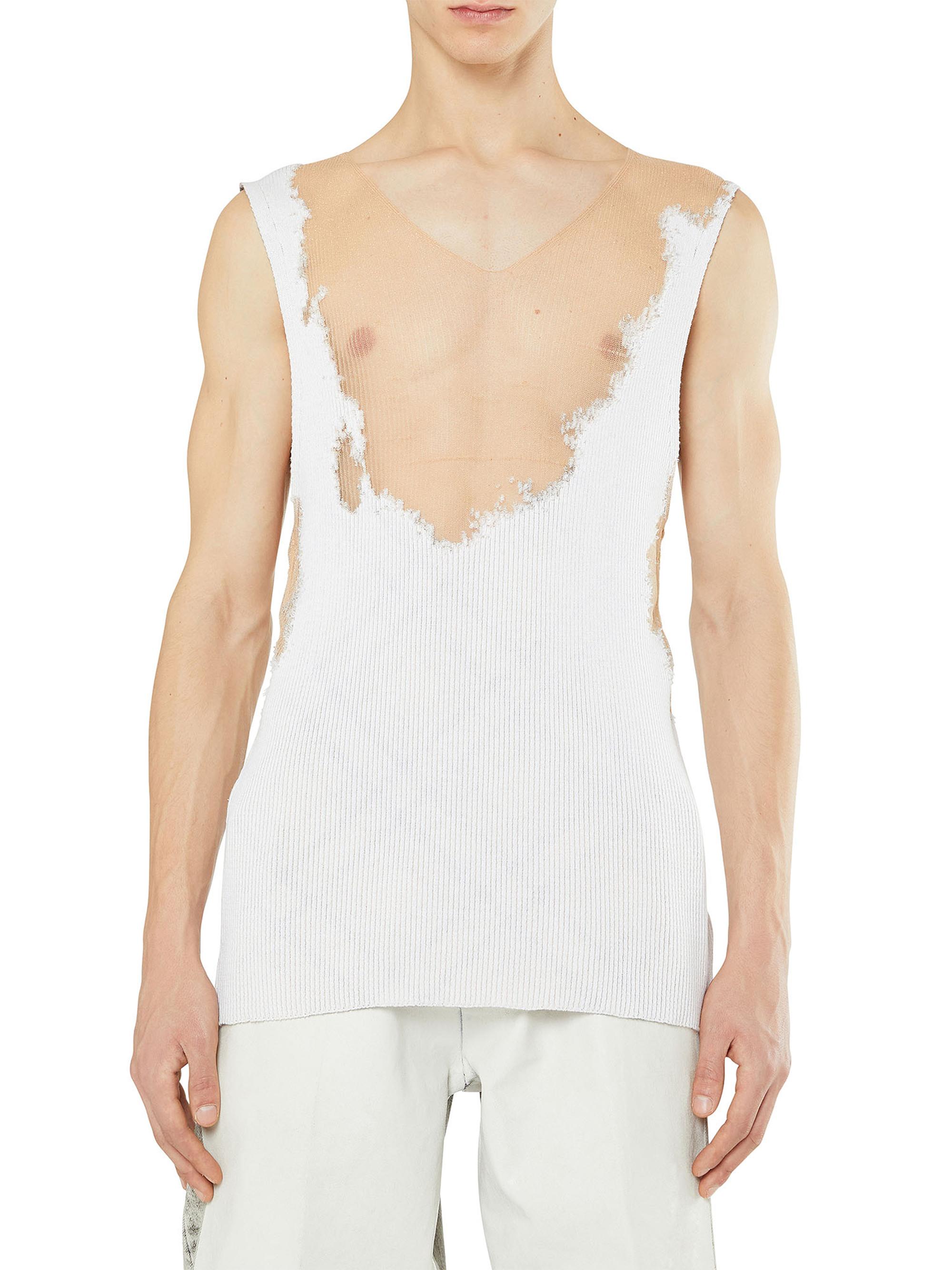 Diesel Men's Sheer Rib-Knit Sleeveless Top - White