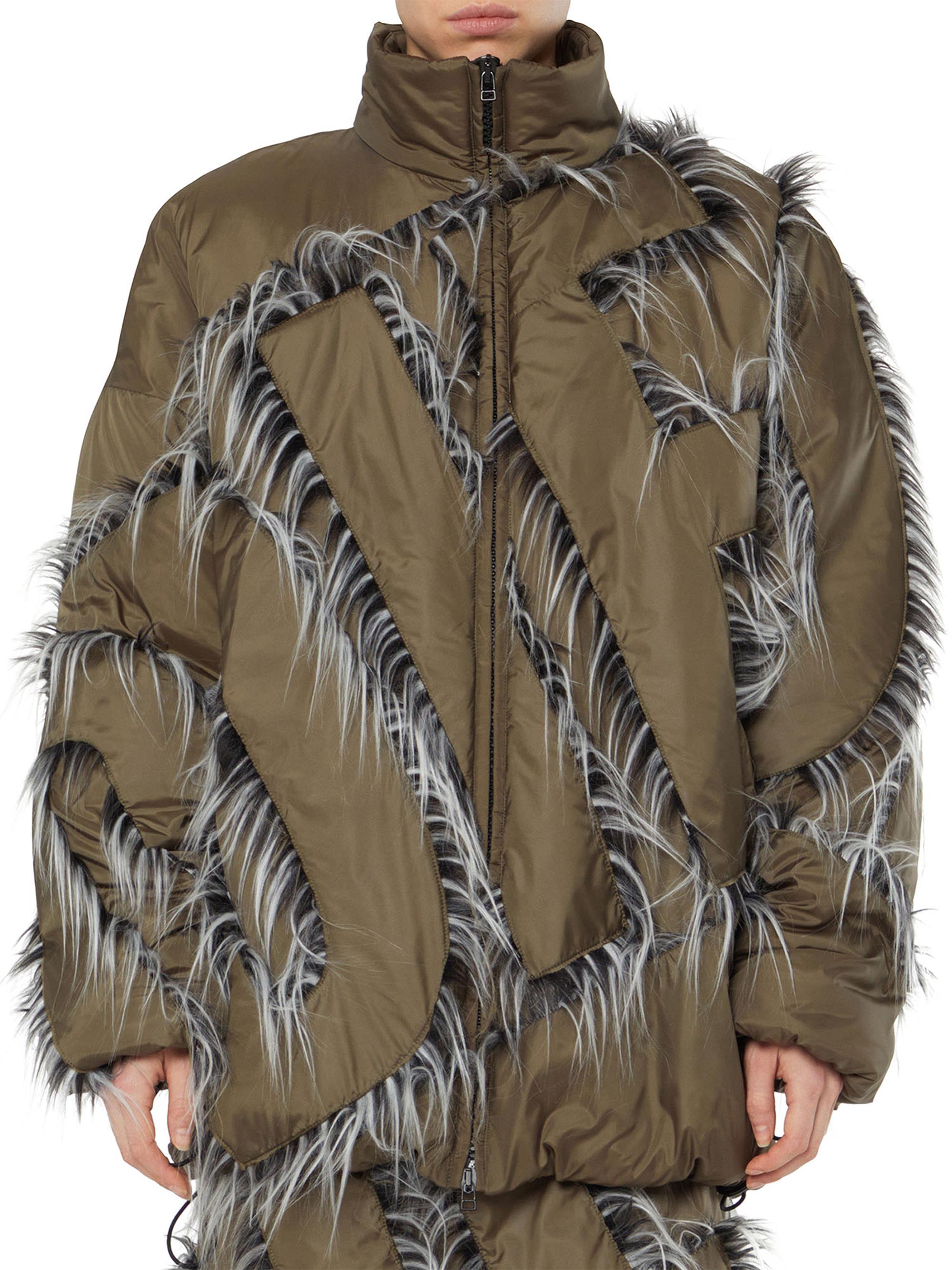 Diesel Men's Padded Faux Fur Zip-Up Jacket - Brown