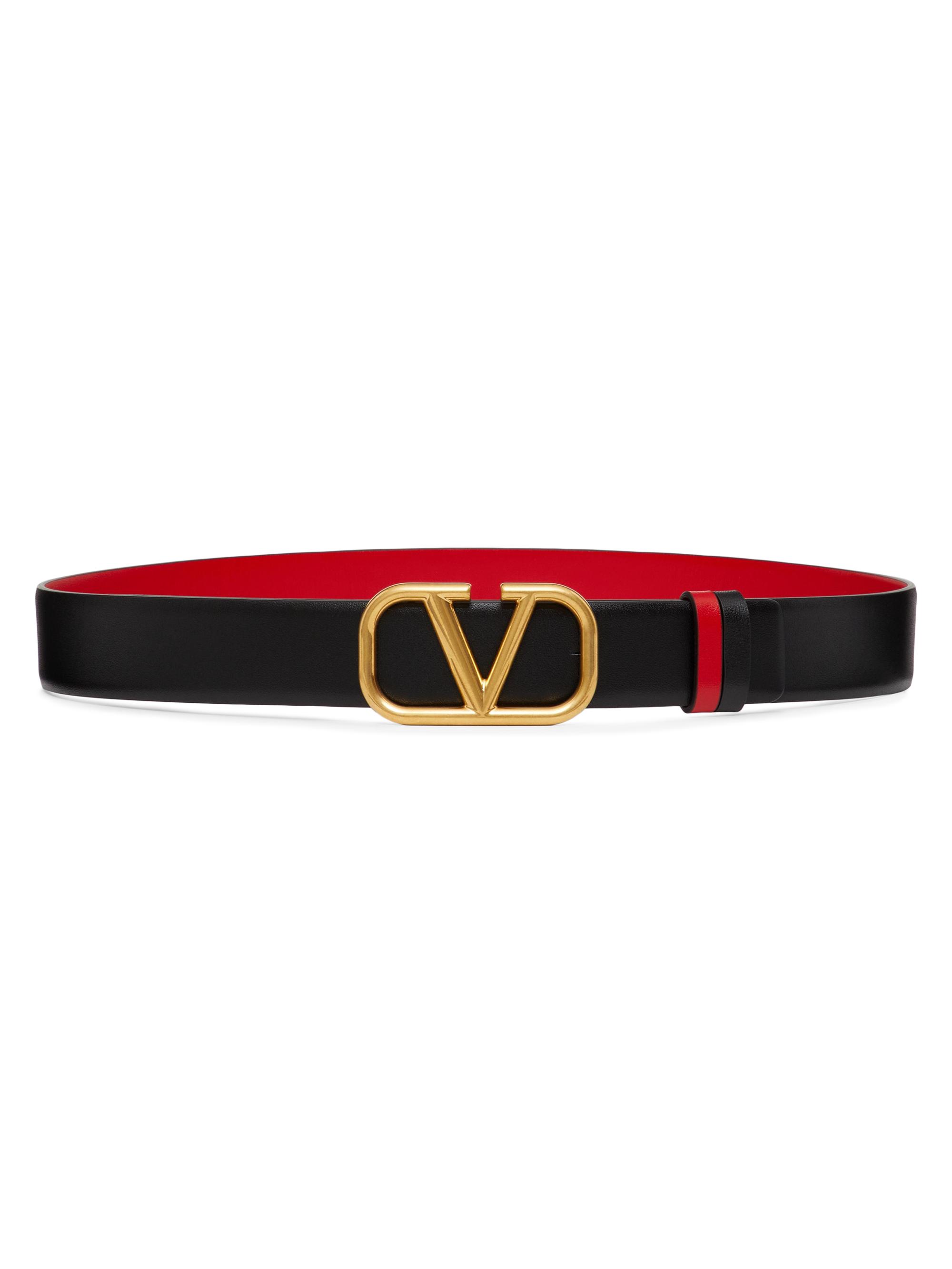 Valentino Garavani Women's Reversible VLogo Signature Belt in Glossy Calfskin 30MM - Black Pure Red