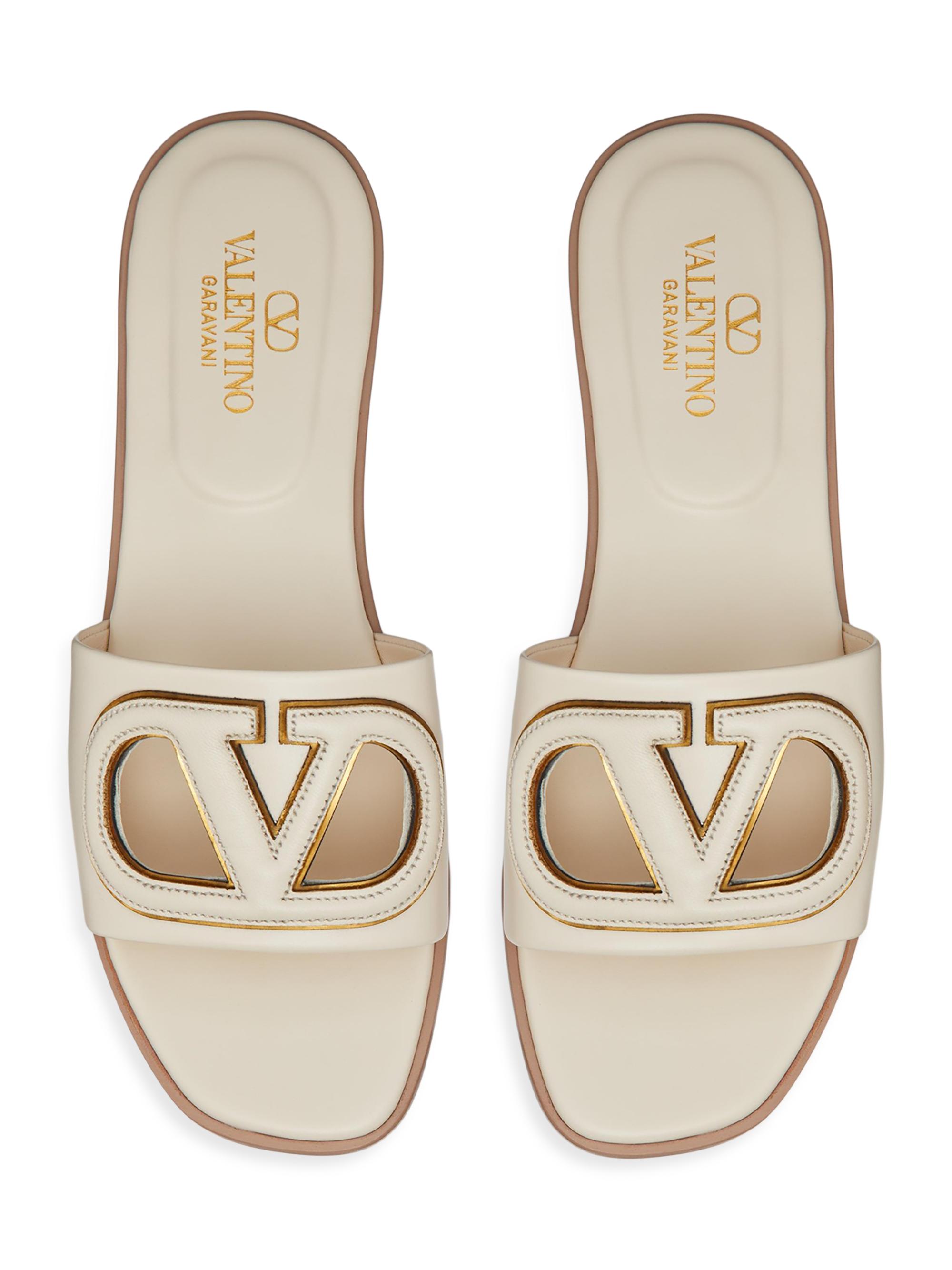 Valentino Garavani Vlogo Cut-Out Calfskin Slide Sandals | Saks