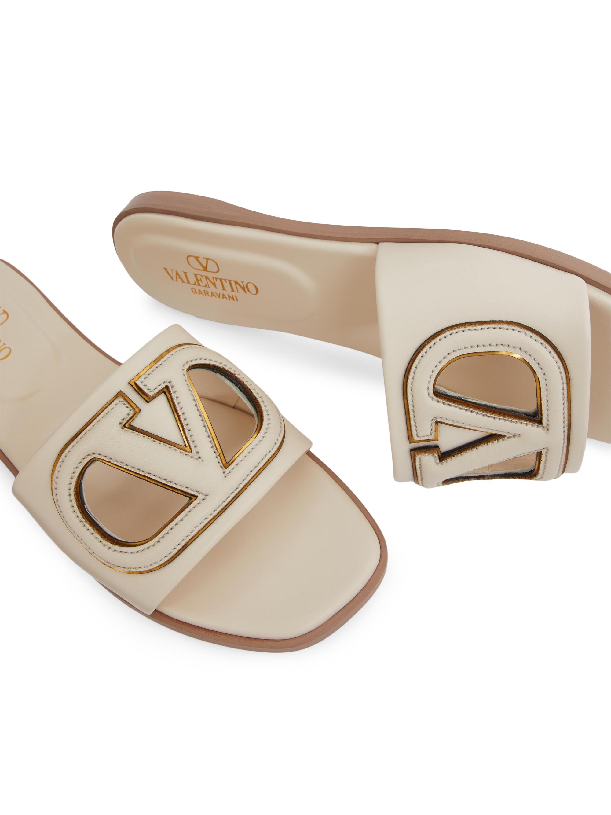 Valentino Garavani Vlogo Cut-Out Calfskin Slide Sandals