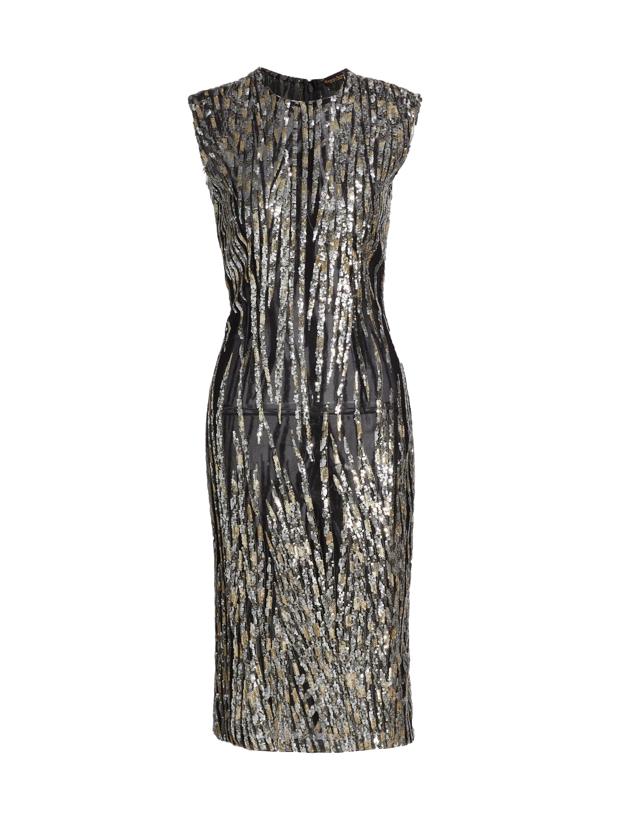 Reem Acra Women's Sequin Tulle Sleeveless Midi-Dress - Black Silver