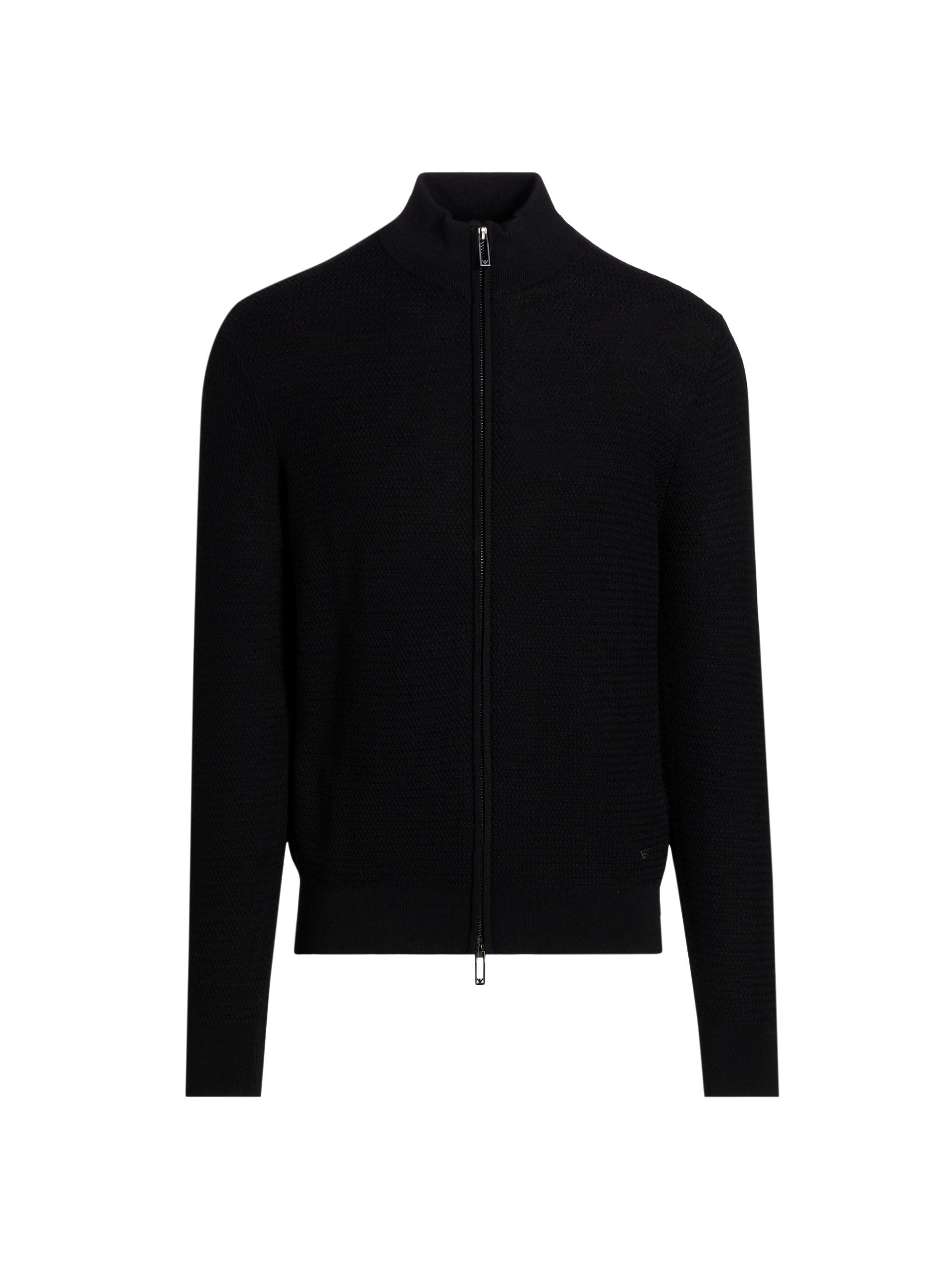 Emporio Armani Men's Wool-Blend Zip-Front Sweater - Black