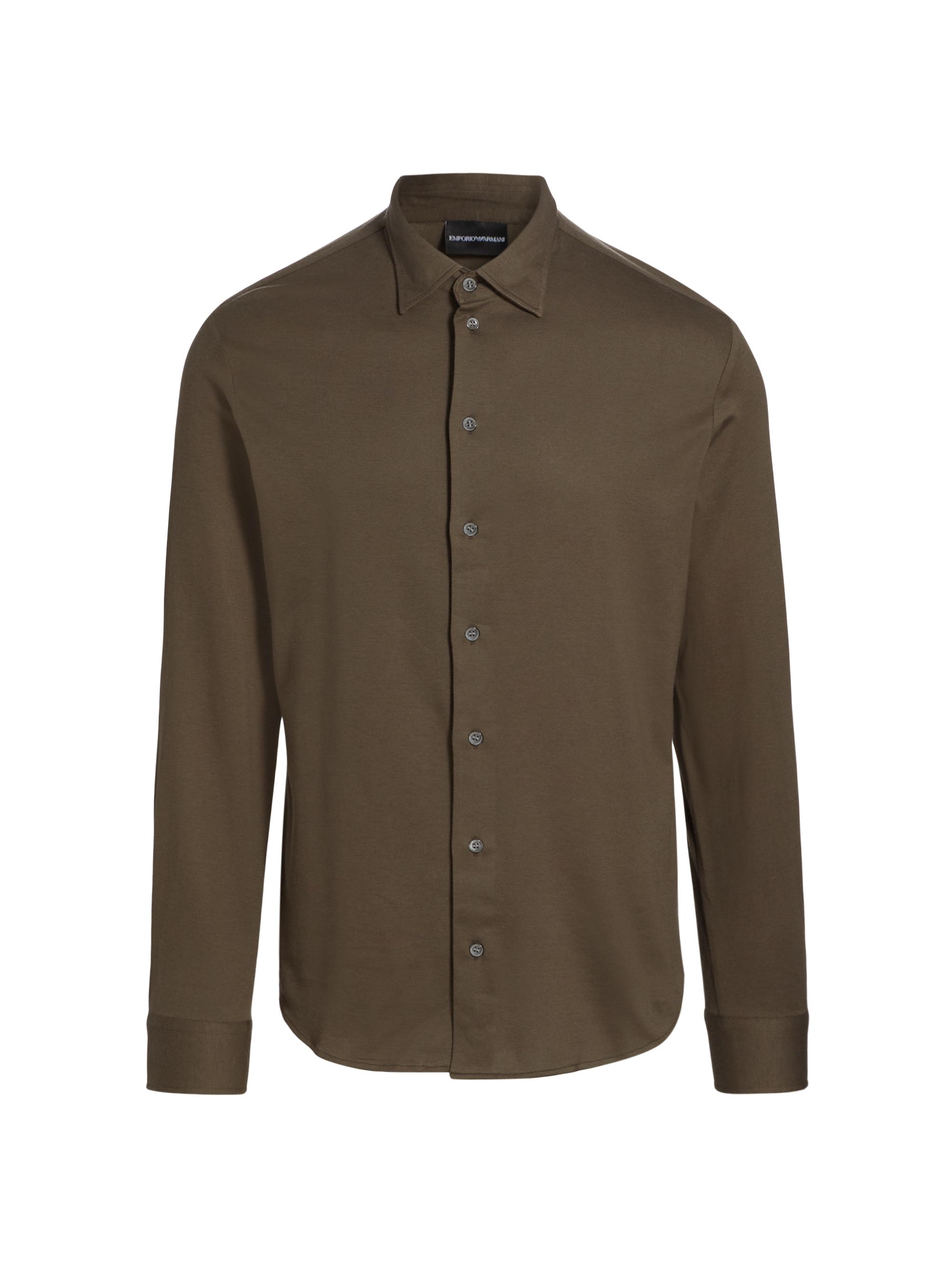 Emporio Armani Men's Melange Solid Cotton Shirt - Olive