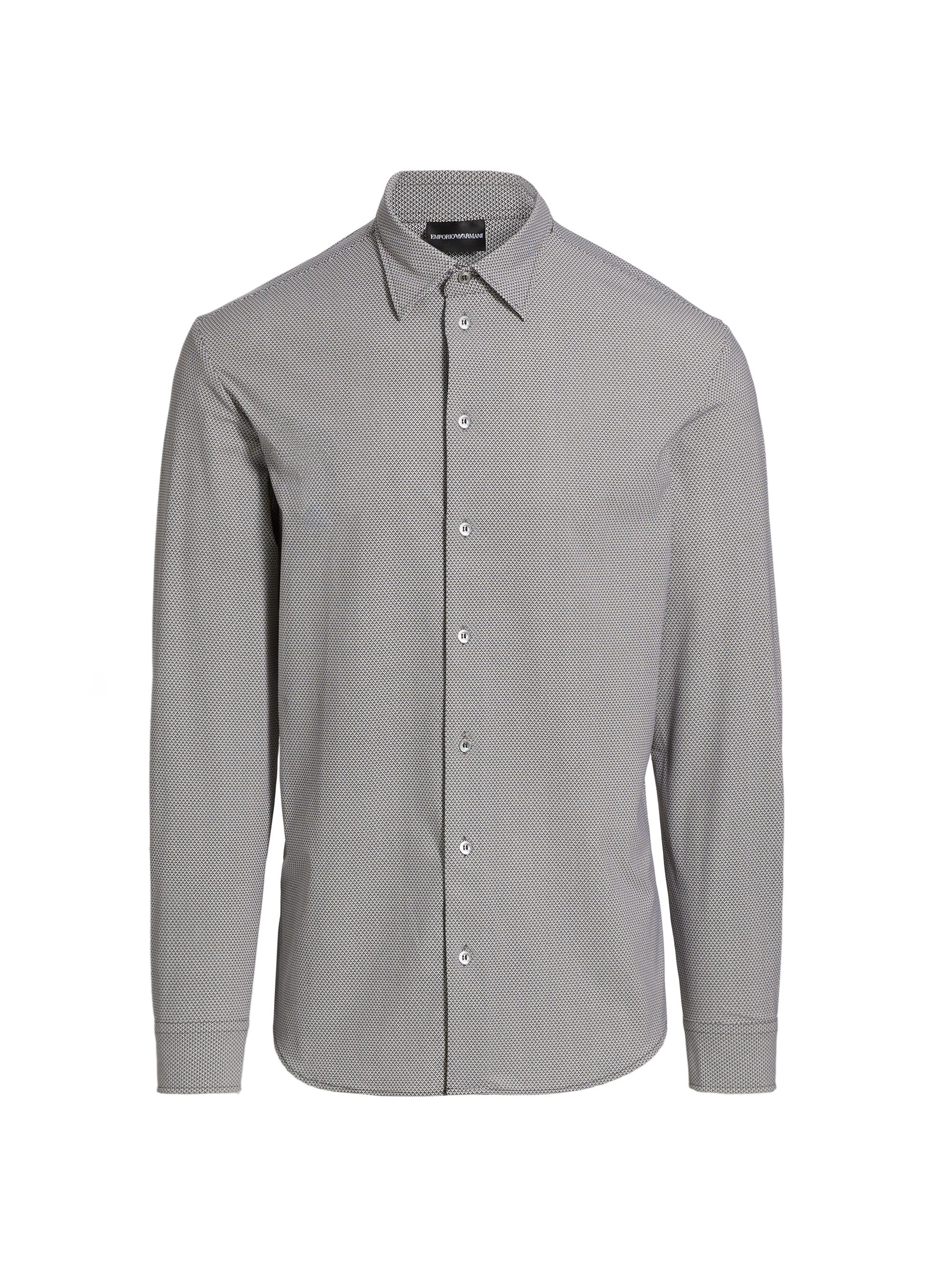 Emporio Armani Men's Interlock jersey Button-Front Shirt - Blue Fancy