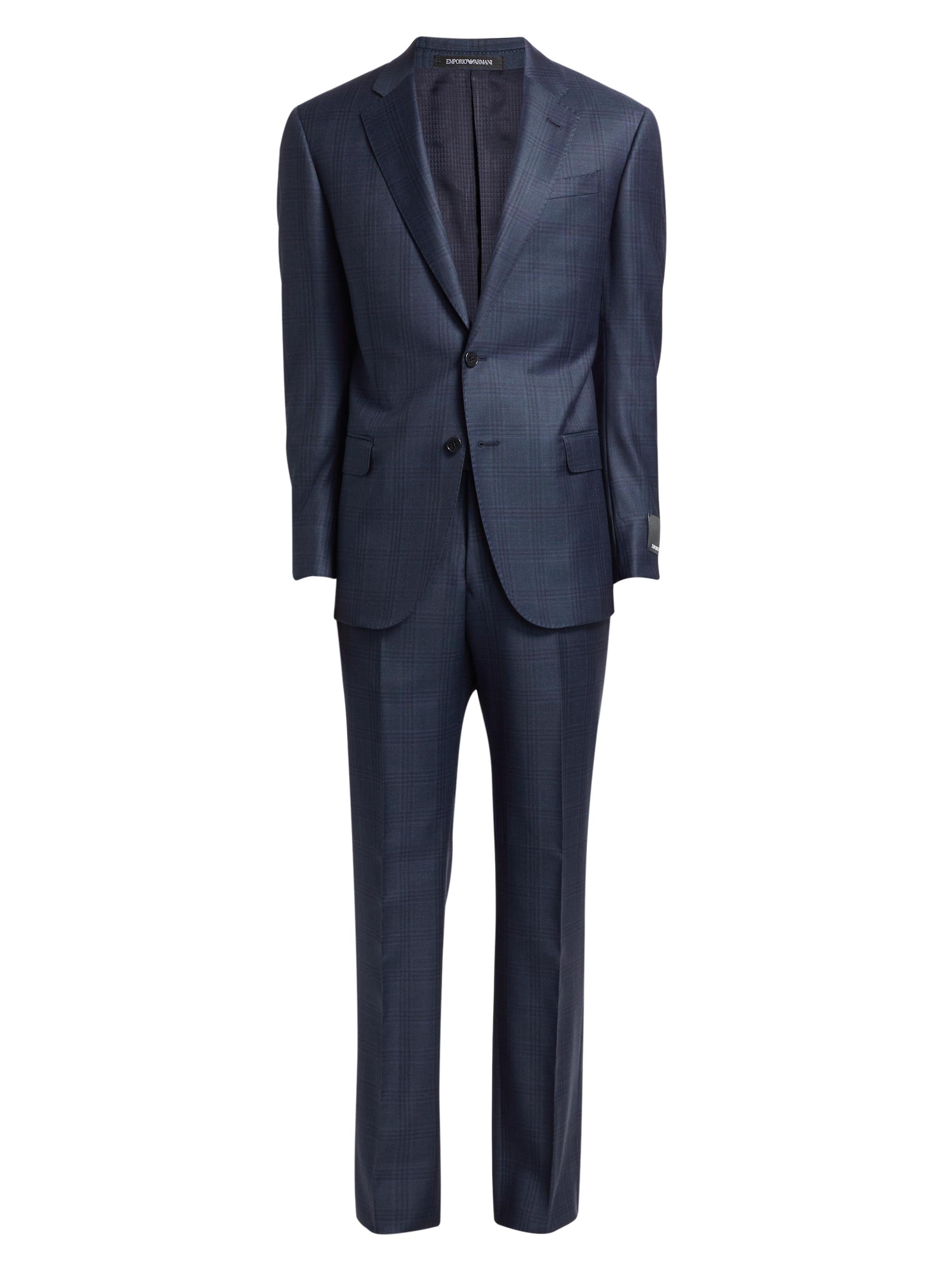 Emporio Armani Men's Checked Wool Single-Breasted Suit - Blue Green