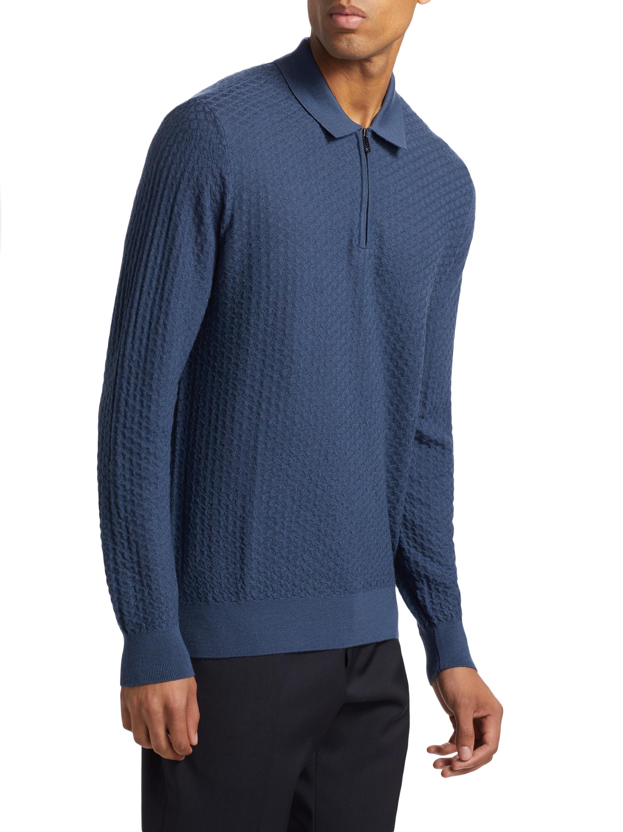 Emporio Armani Textured Wool Knit Half-Zip Polo Sweater | Saks