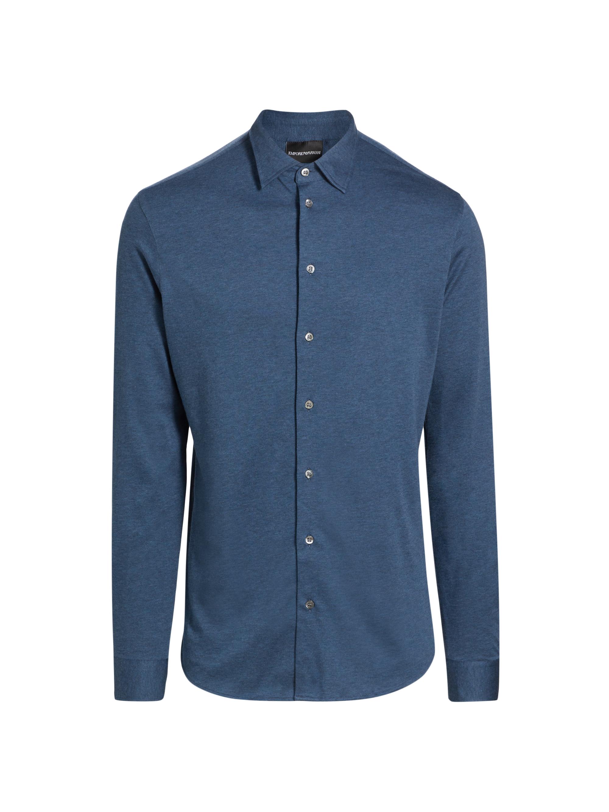 Emporio Armani Men's Melange Slim-Fit Button-Up Shirt - Medium Blue Melange