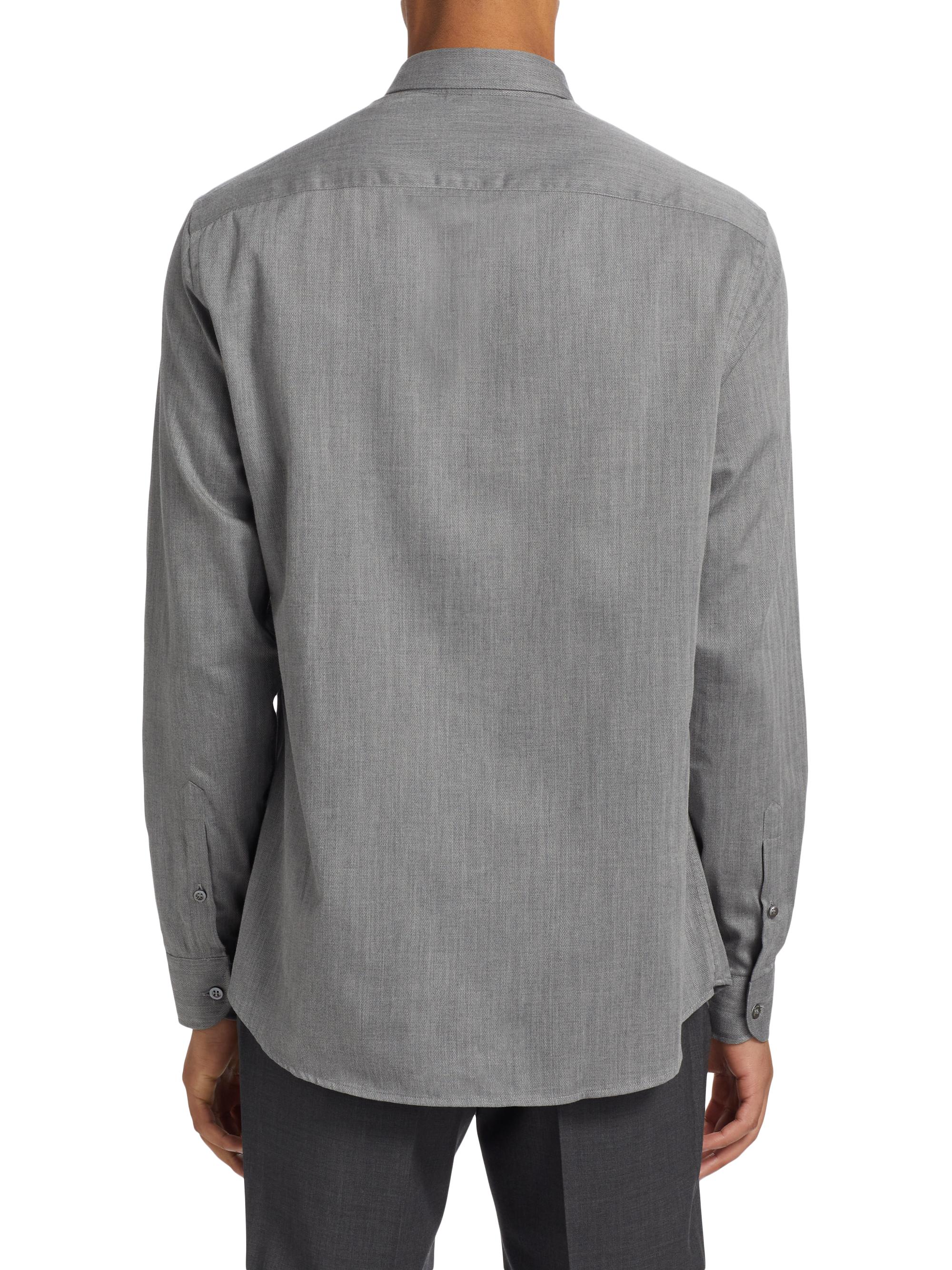Emporio Armani Herringbone Button-Up Shirt | Saks Fifth Avenue