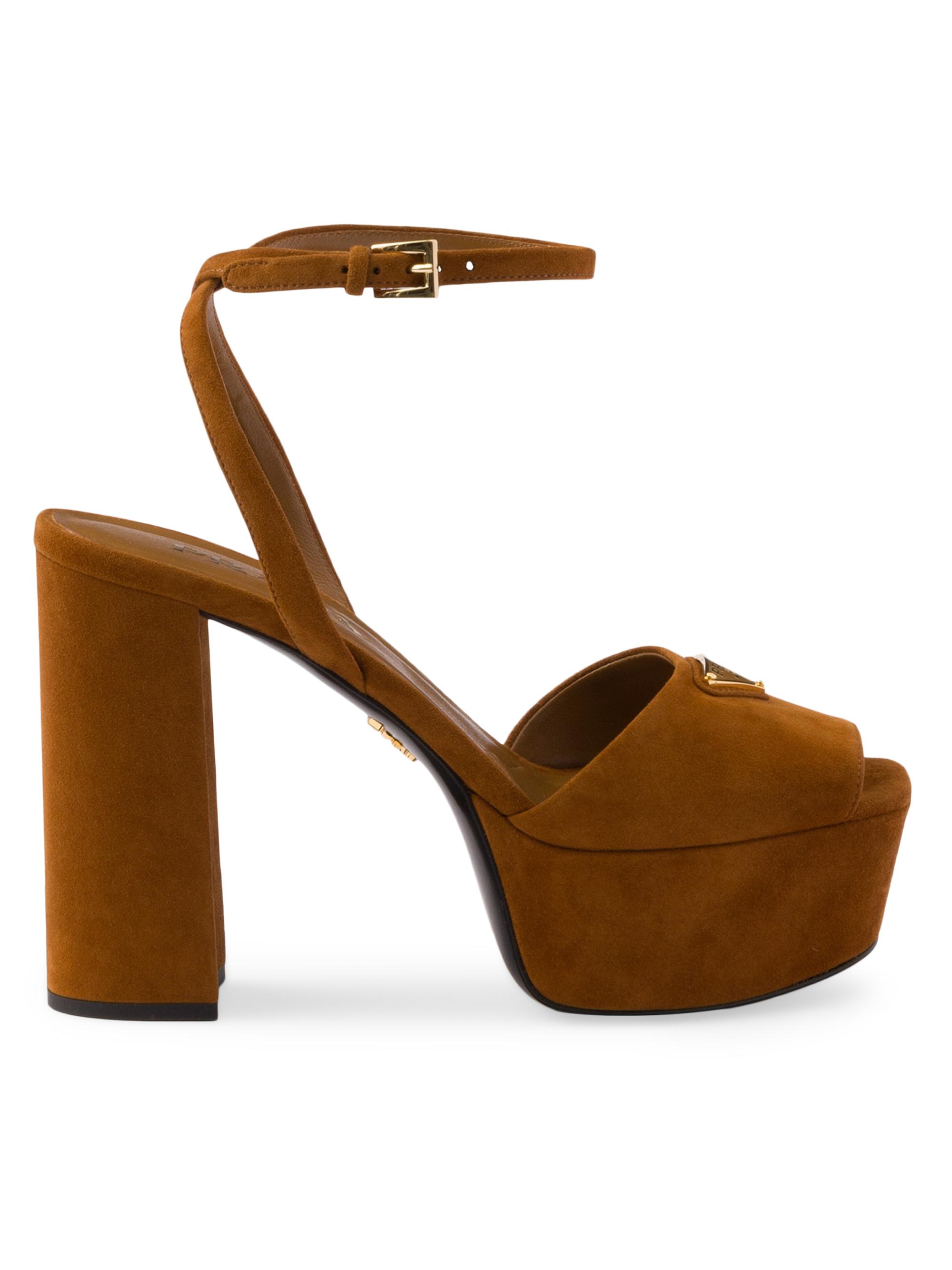 Prada Women's Suede Platform Sandals - Beige Khaki - Women's Shoes