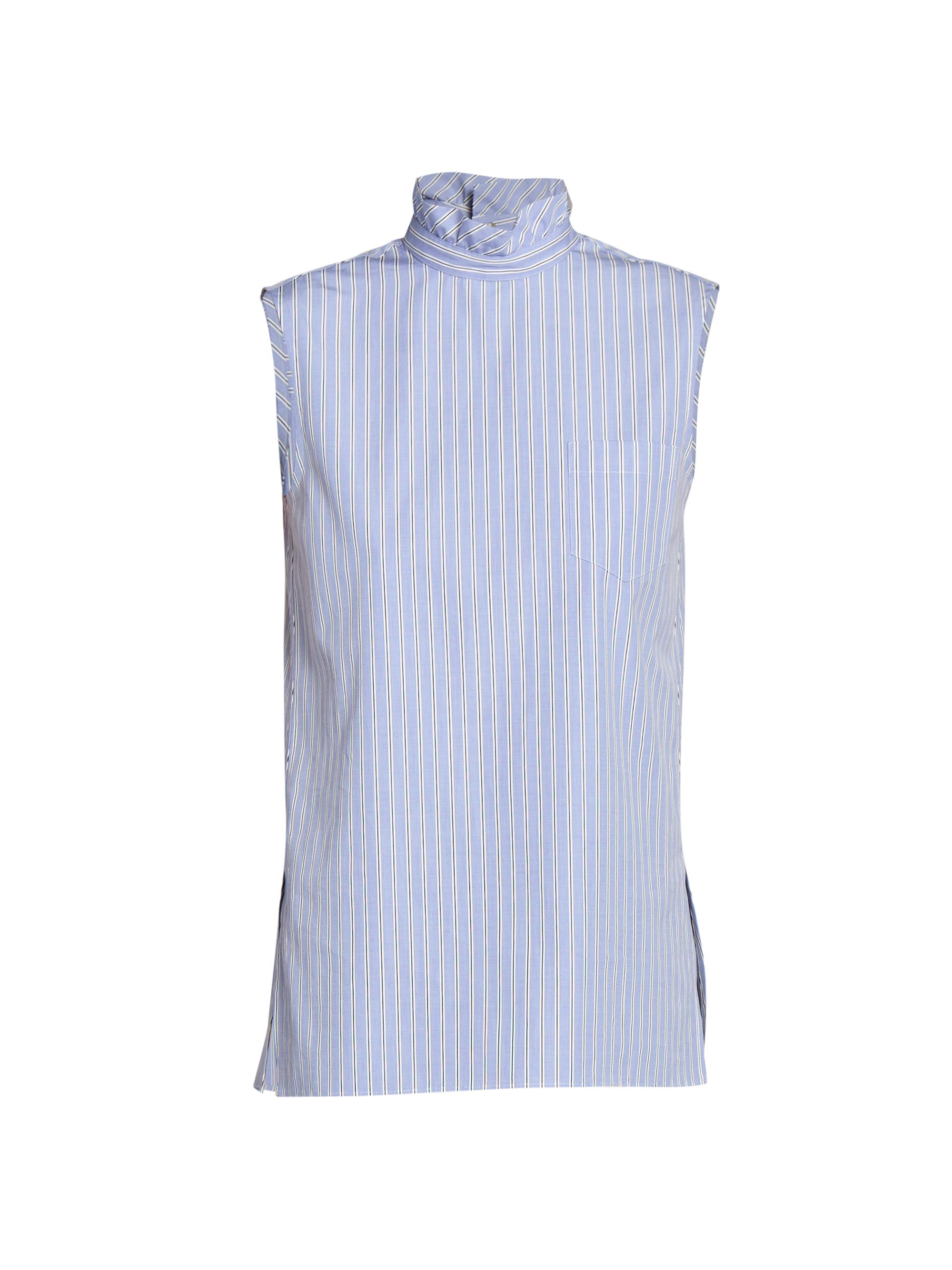 Sacai Women's Pinstriped Cotton-Blend Top - Light Blue Stripe