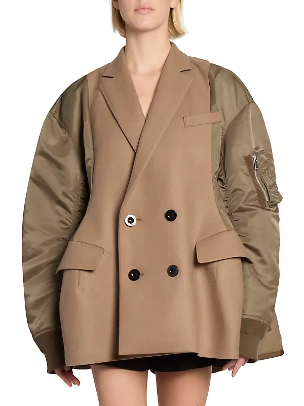 Shop Sacai Mixed-Media Blazer Bomber Jacket | Saks Fifth Avenue Shop Sacai Mixed-Media Blazer Bomber Jacket | Saks Fifth Avenue