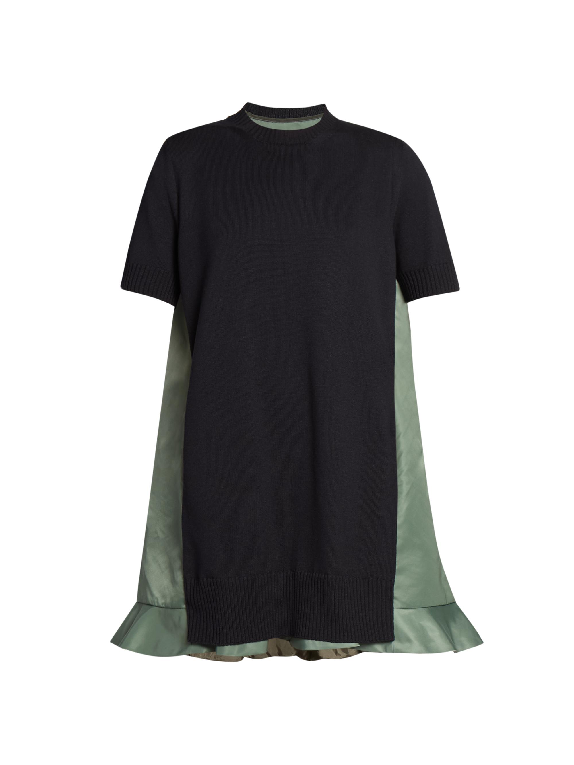 Sacai Women's Mixed Media Flounce Minidress - Navy Khaki