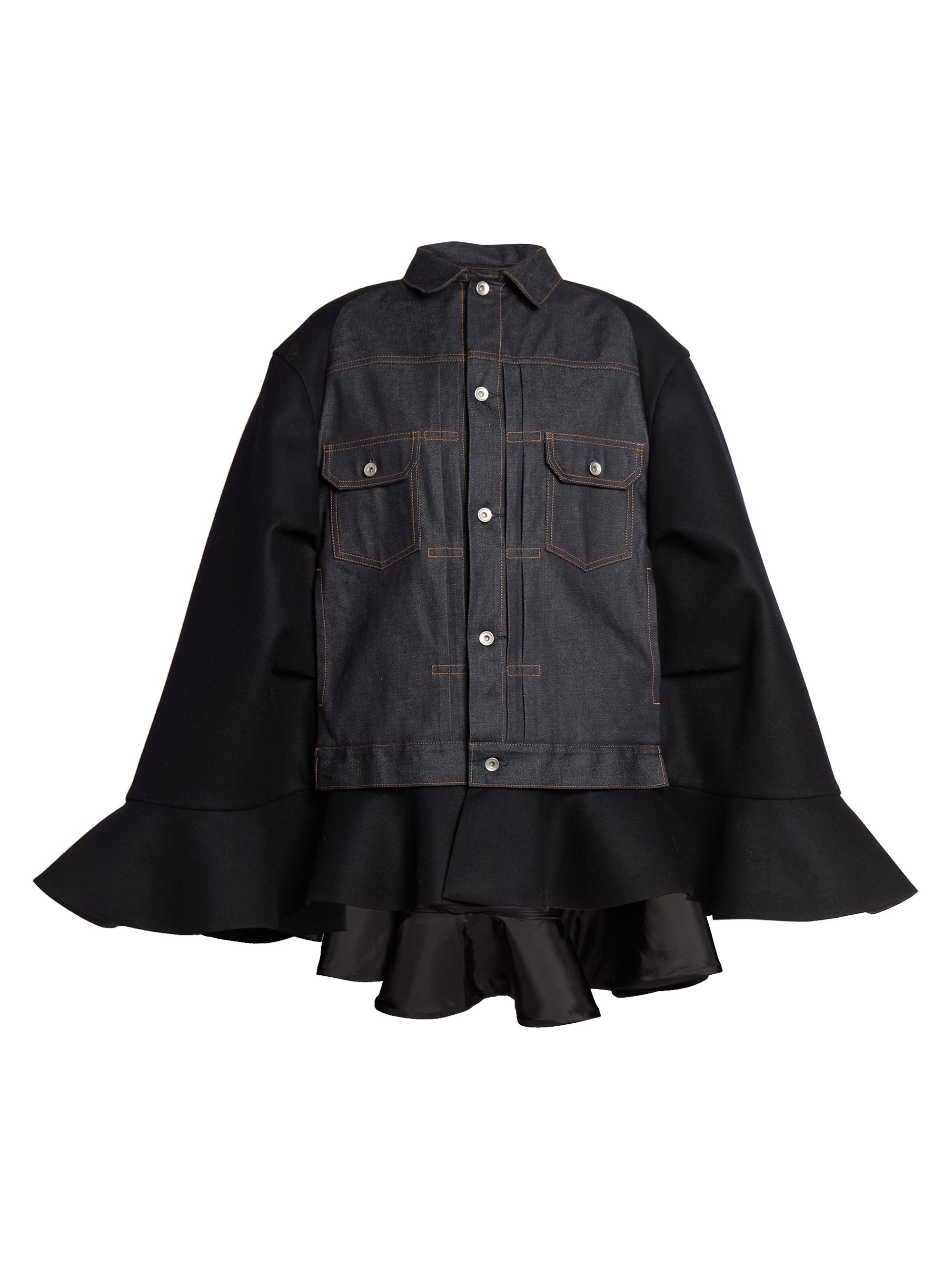 Sacai Women's Denim Wool Cape Minidress - Indigo Navy