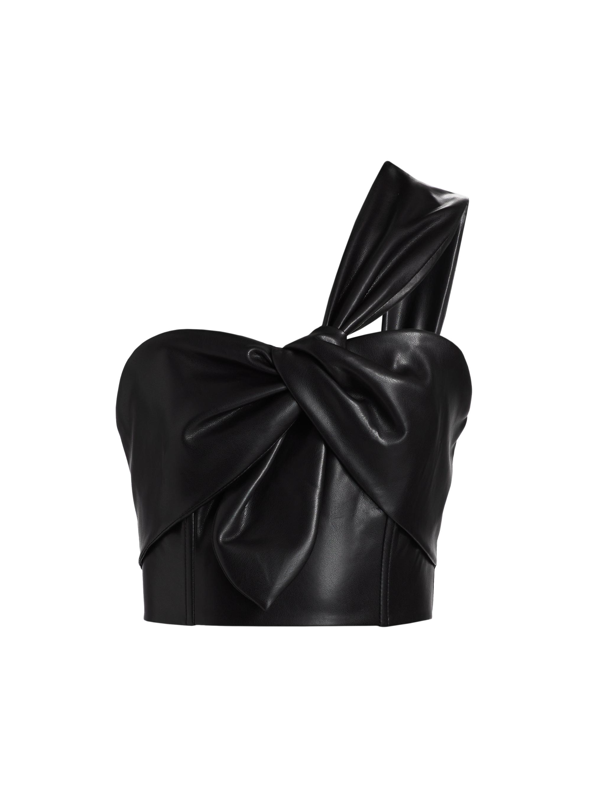Milly Women's Twist Faux Leather One-Shoulder Top - Black