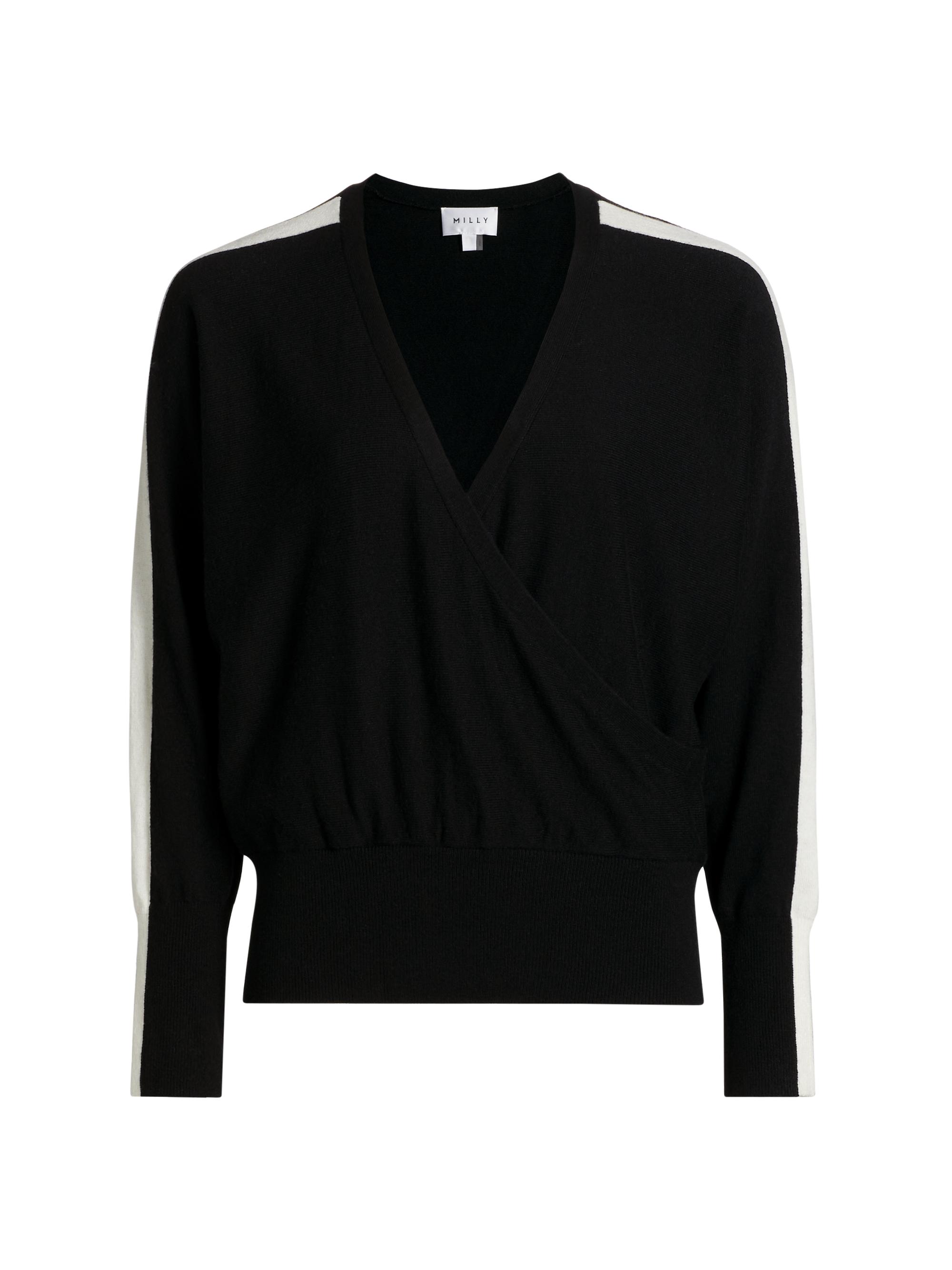 Milly Women's Racer V-Neck Sweater - Black Ecru