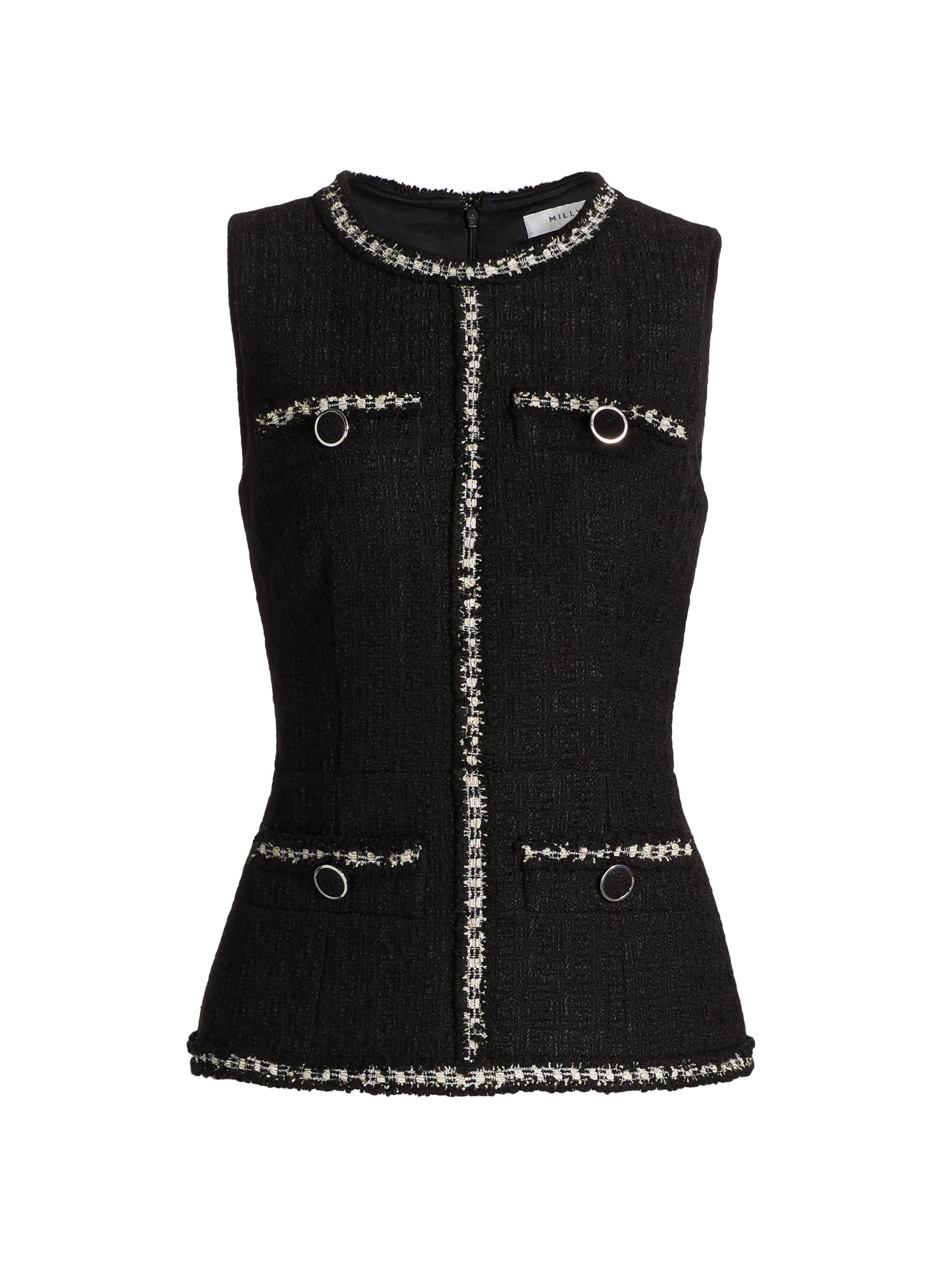 Milly Women's Nette Bouclé Tweed Top - Black