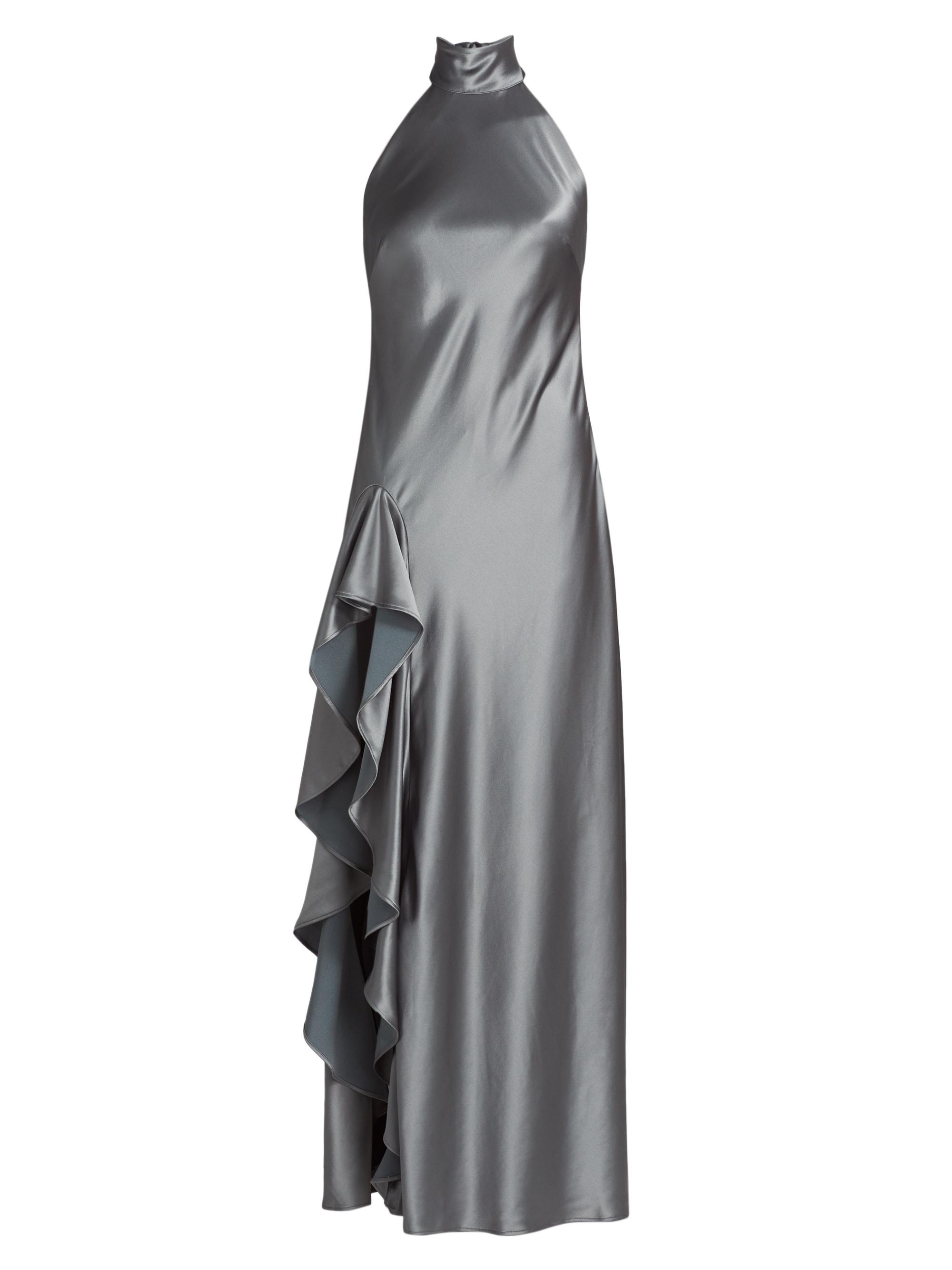 Milly Women's Satin Halter Draped Maxi Dress - Pewter