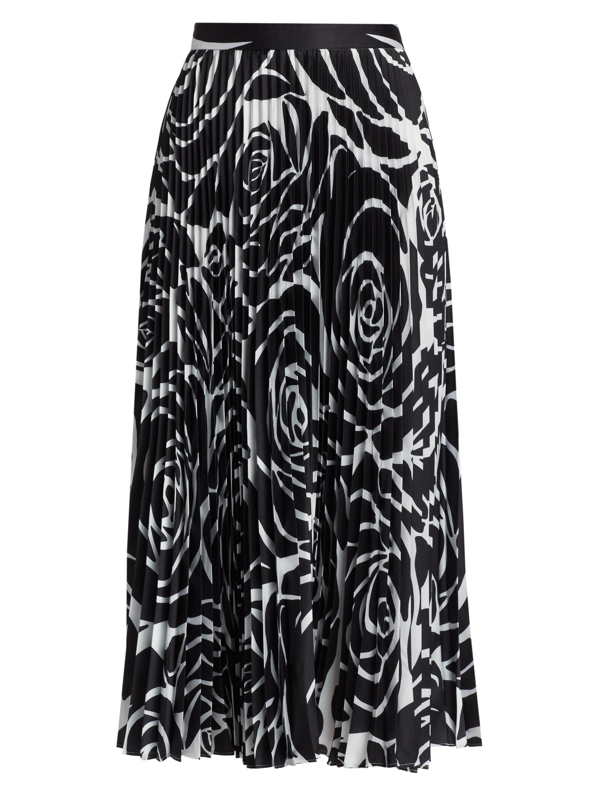 Milly Women's Otha Printed Pleated Midi-Skirt - Black Rose