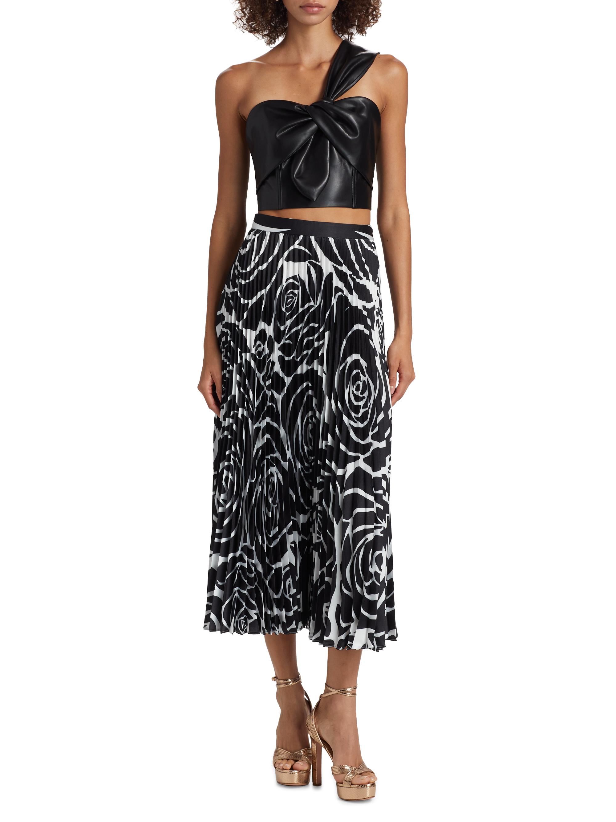Girstunm Women's Pleated Vintage Floral Print Midi Skirt - A-Line With Pockets, Black White Dot, X-Small - View #4