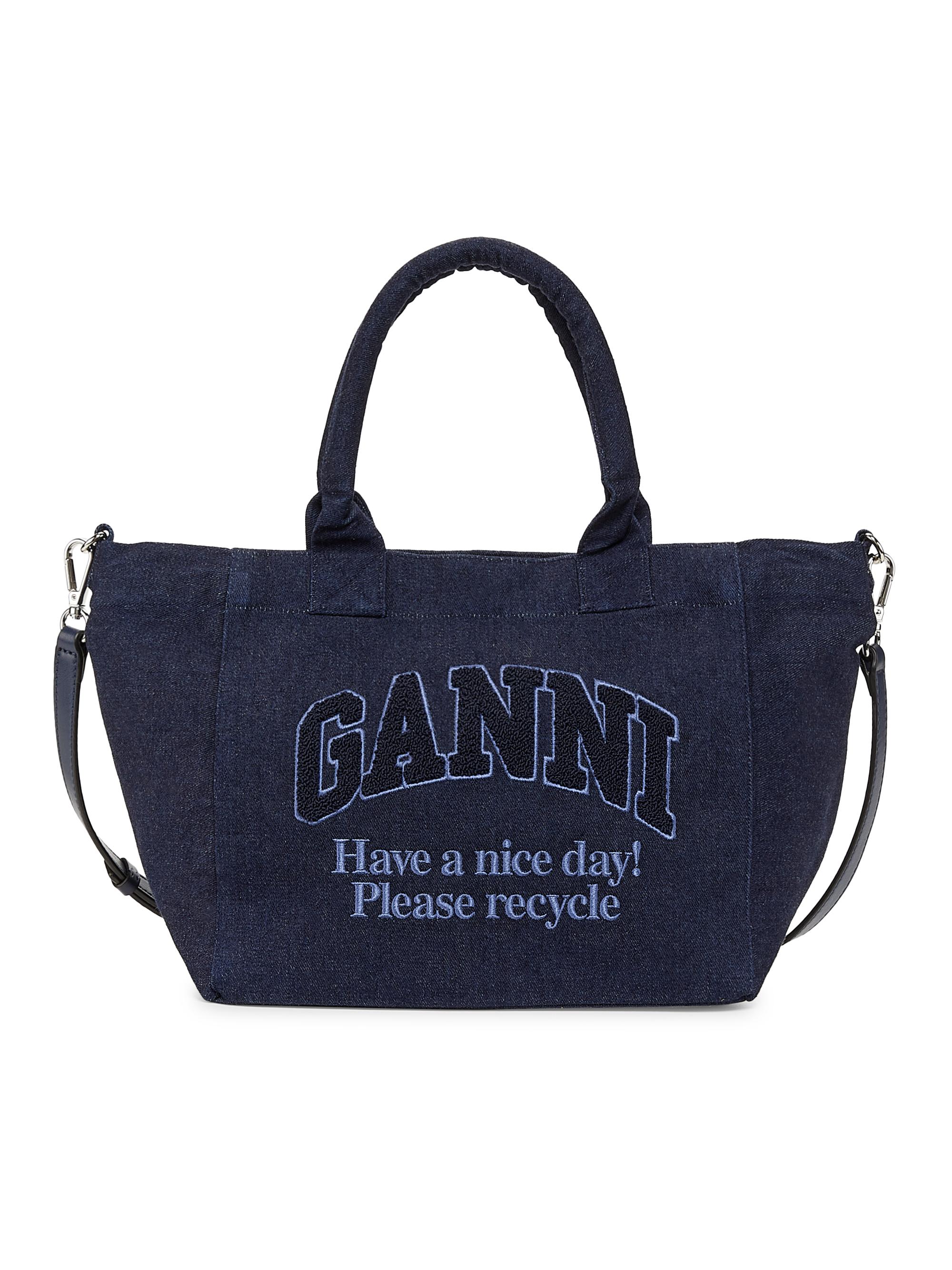 Ganni Women's  Easy Denim Shopper Tote Bag - Dark Navy