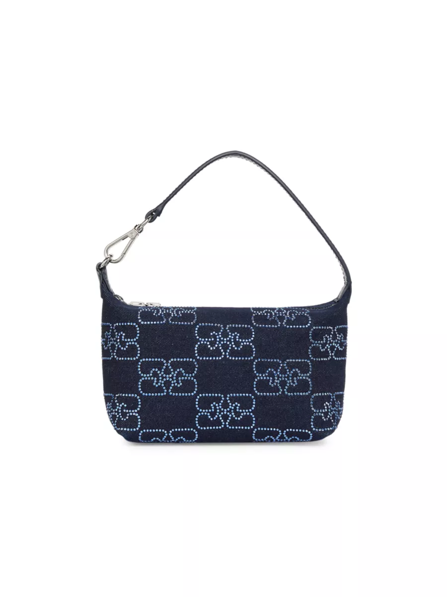 Shop Ganni Mini Butterfly Denim Top Handle Pouch | Saks Shop Ganni Mini Butterfly Denim Top Handle Pouch | Saks