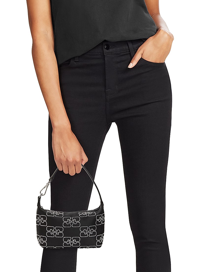 Shop Ganni Mini Butterfly Denim Top Handle Pouch | Saks Shop Ganni Mini Butterfly Denim Top Handle Pouch | Saks