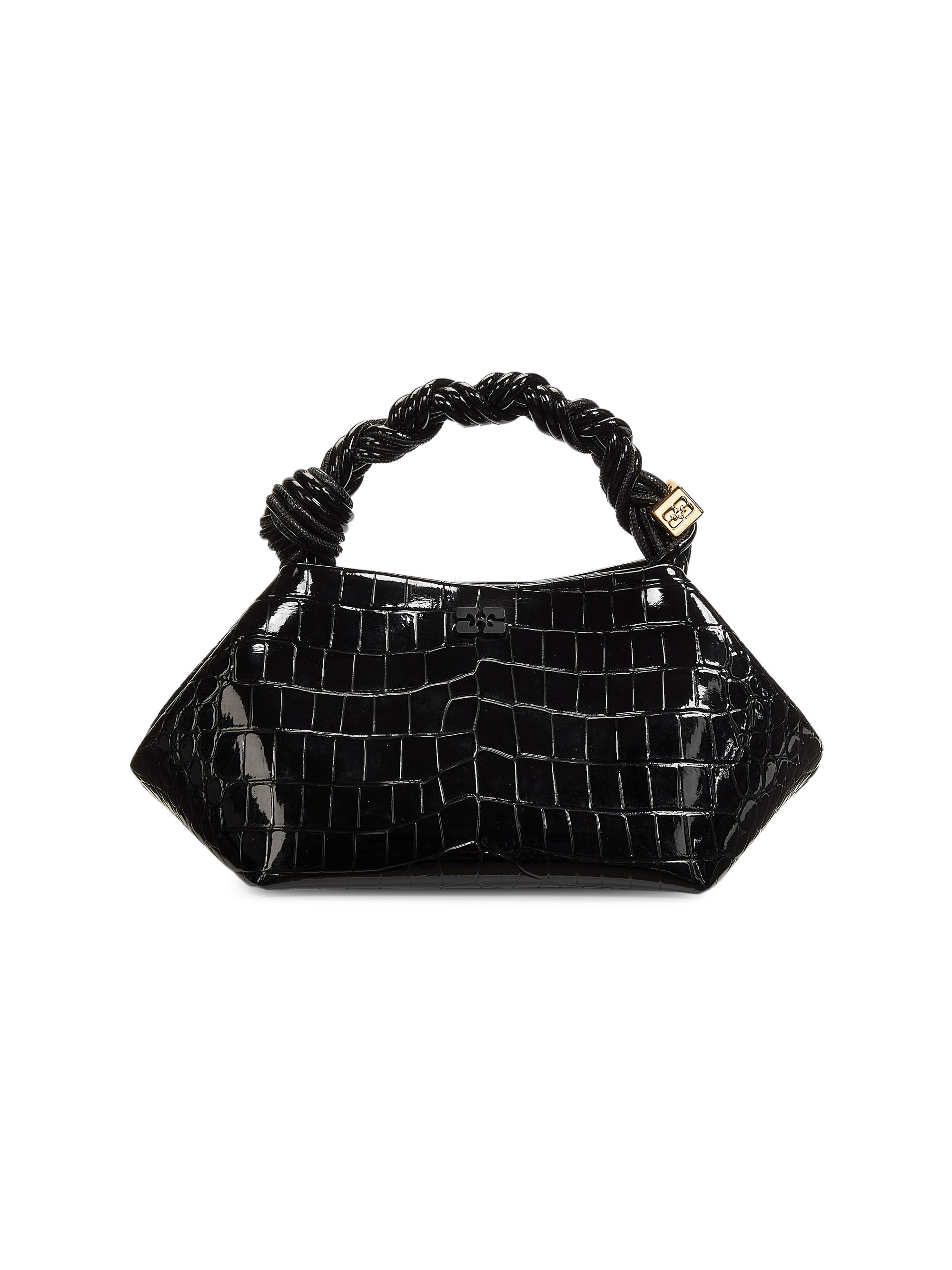 Ganni Women's  Bou Crocodile-Embossed Top Handle Bag - Black