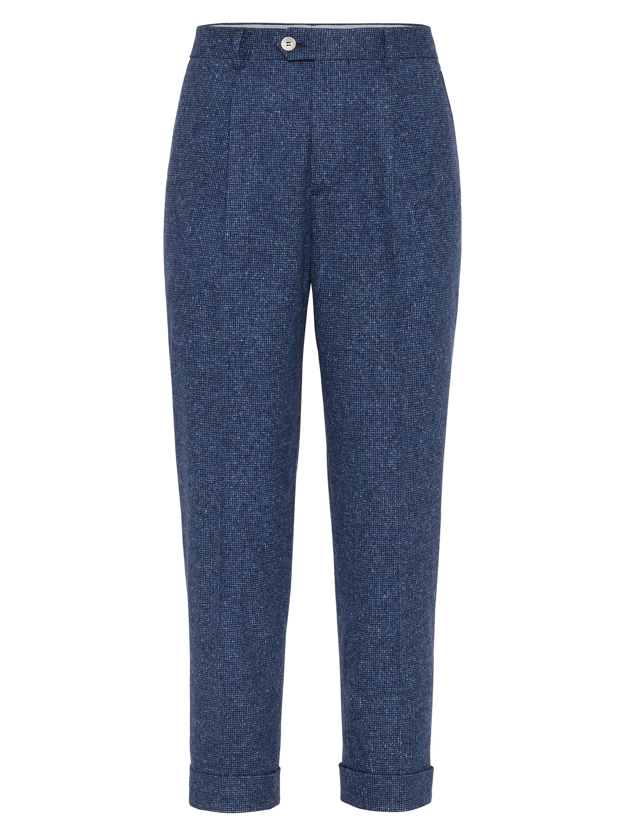 Brunello Cucinelli Men's Flecked Silk, Wool and Cashmere Fit Trousers - Marine