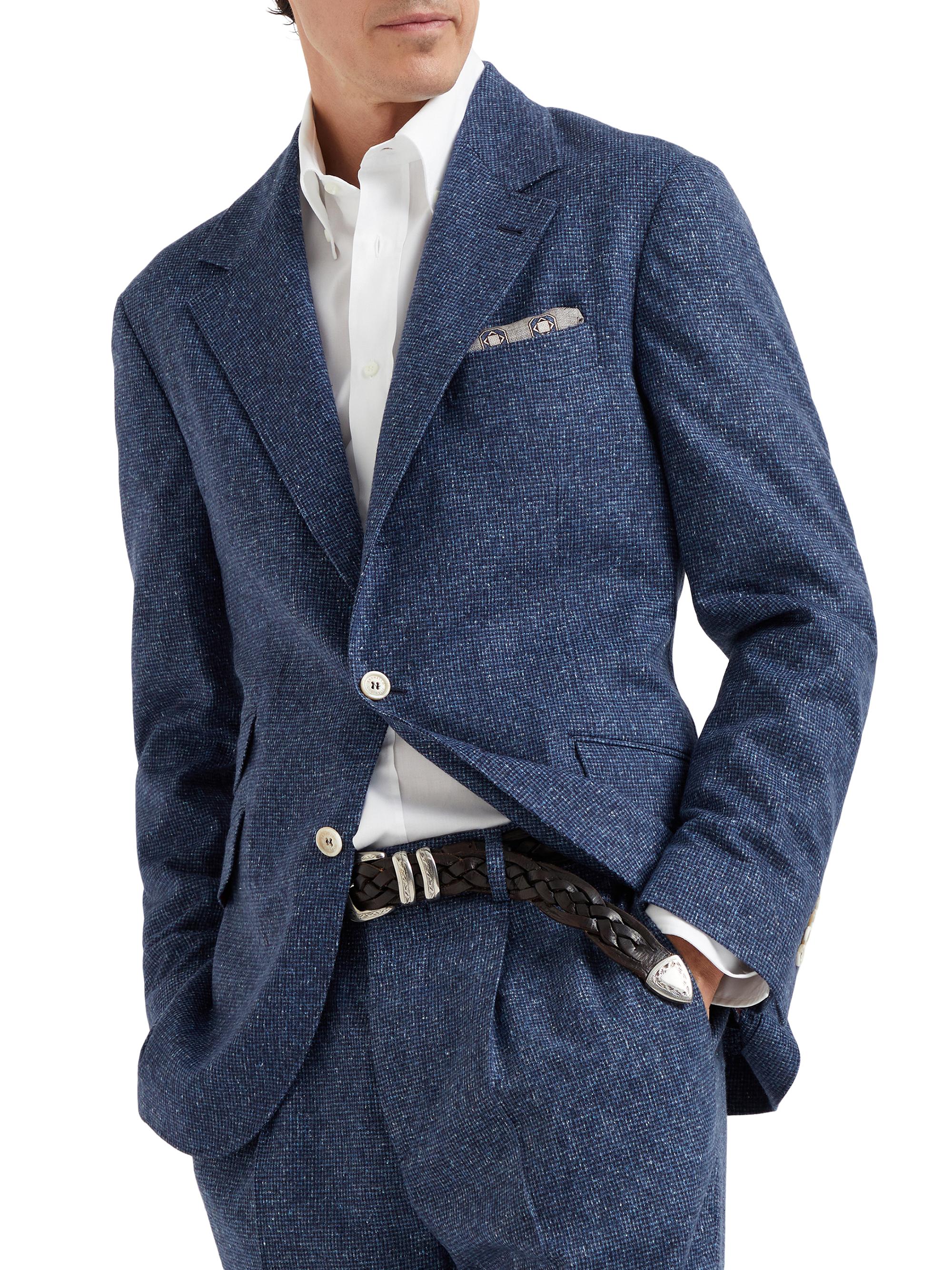 Brunello Cucinelli Men's Flecked Silk, Wool and Cashmere Blazer - Marine