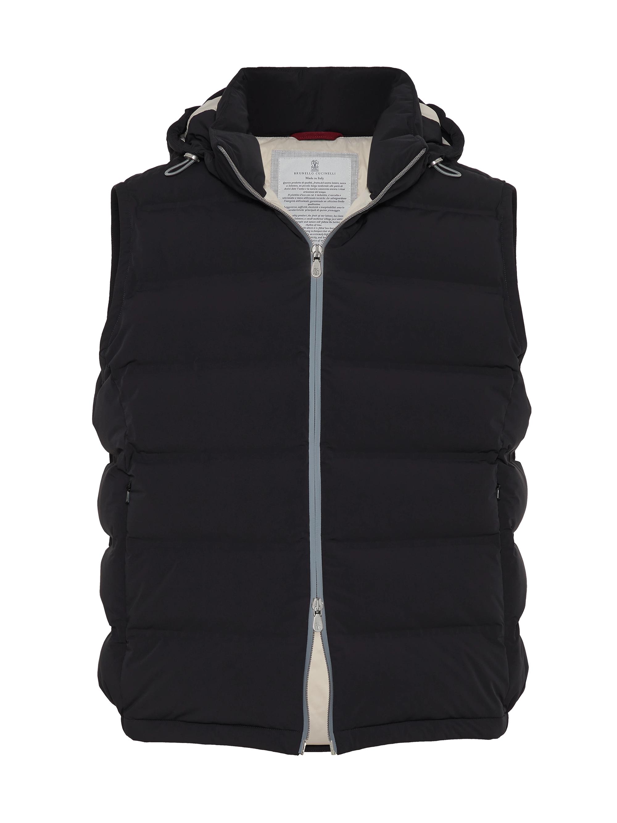 Brunello Cucinelli Men's Bonded Taffeta Down Vest with Detachable Hood - Black