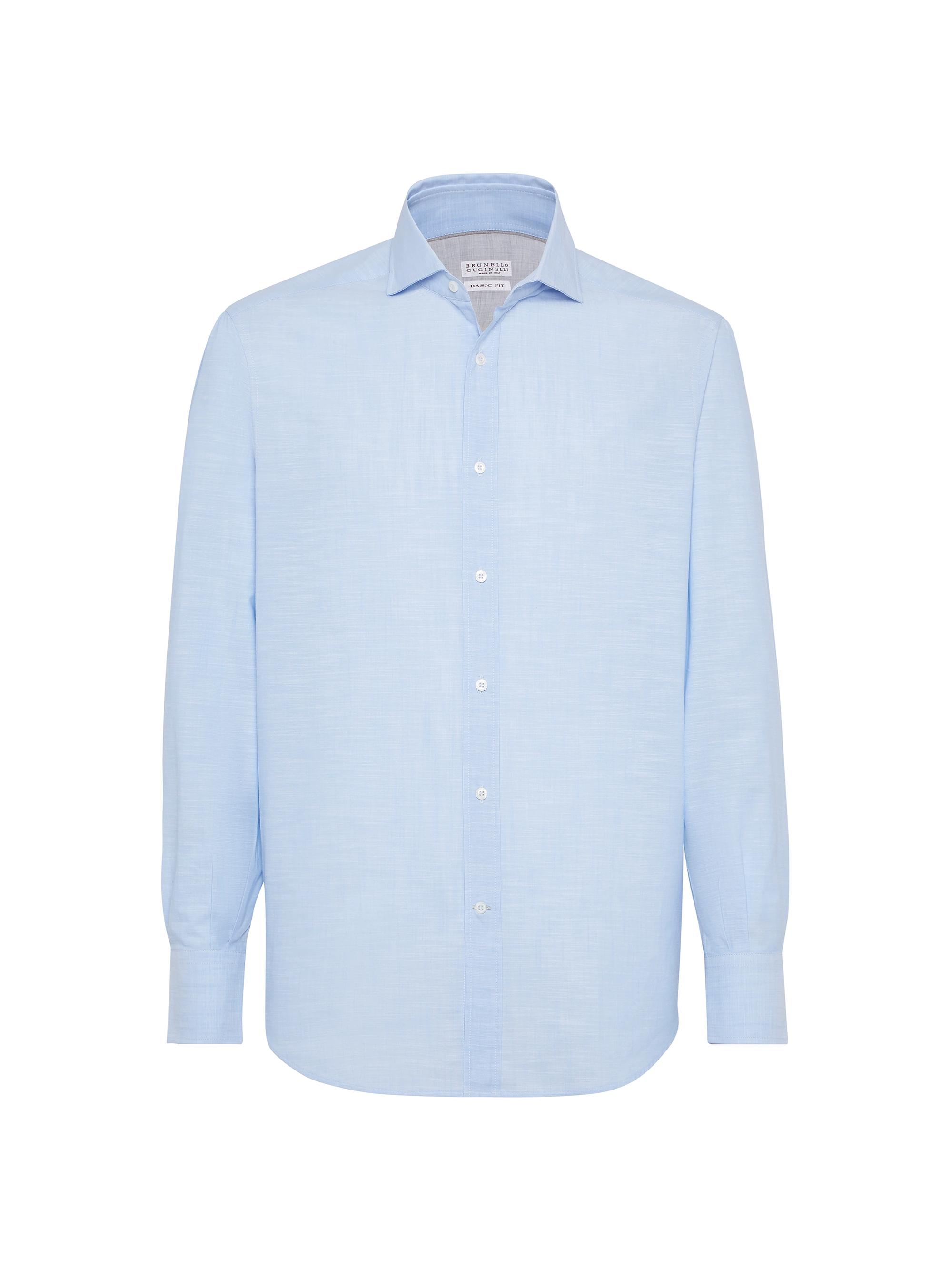 Brunello Cucinelli Men's Lightweight Oxford Basic Fit Shirt - Sky Blue