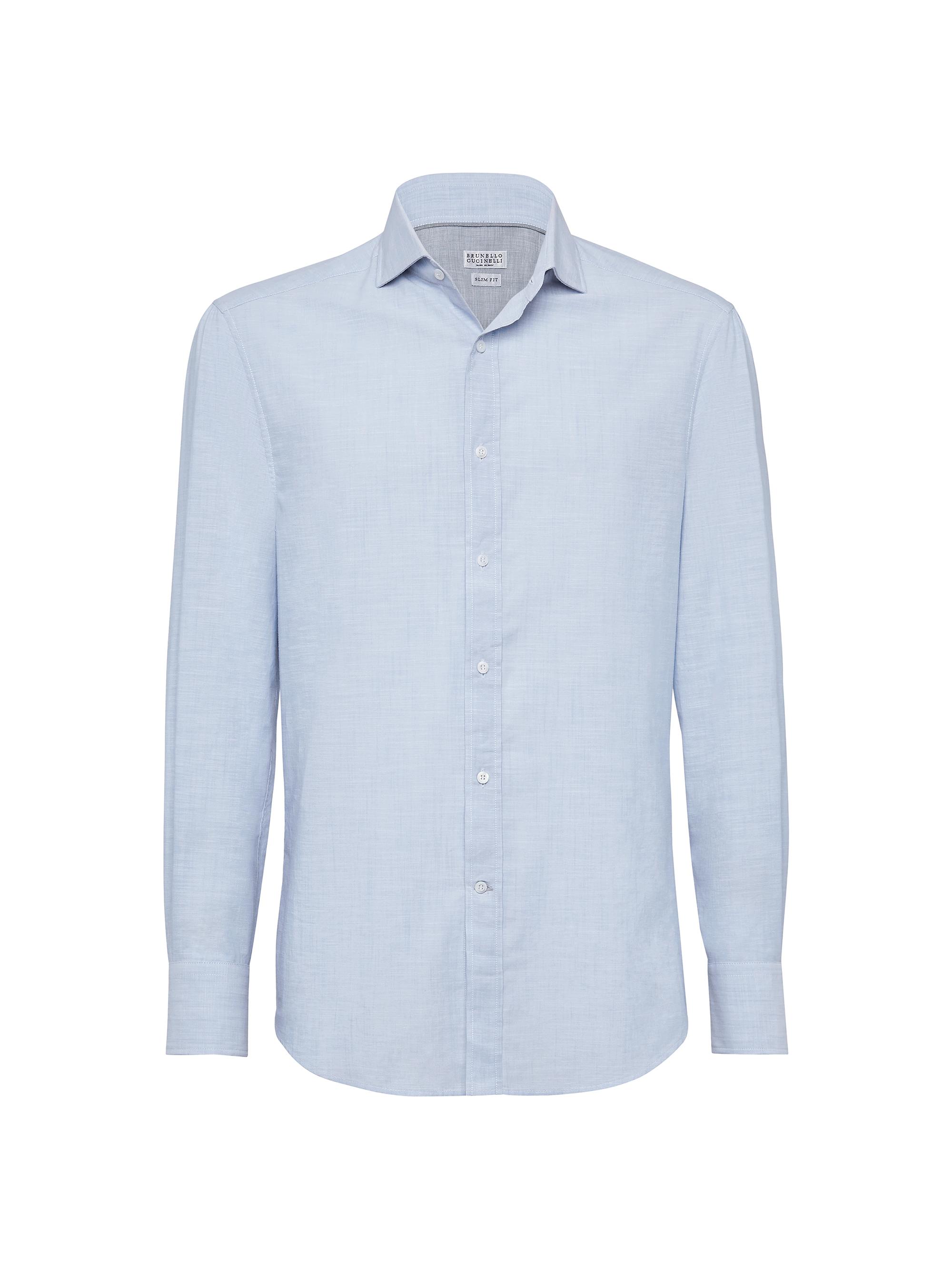 Brunello Cucinelli Men's Lightweight Oxford Slim Fit Shirt - Sky Blue