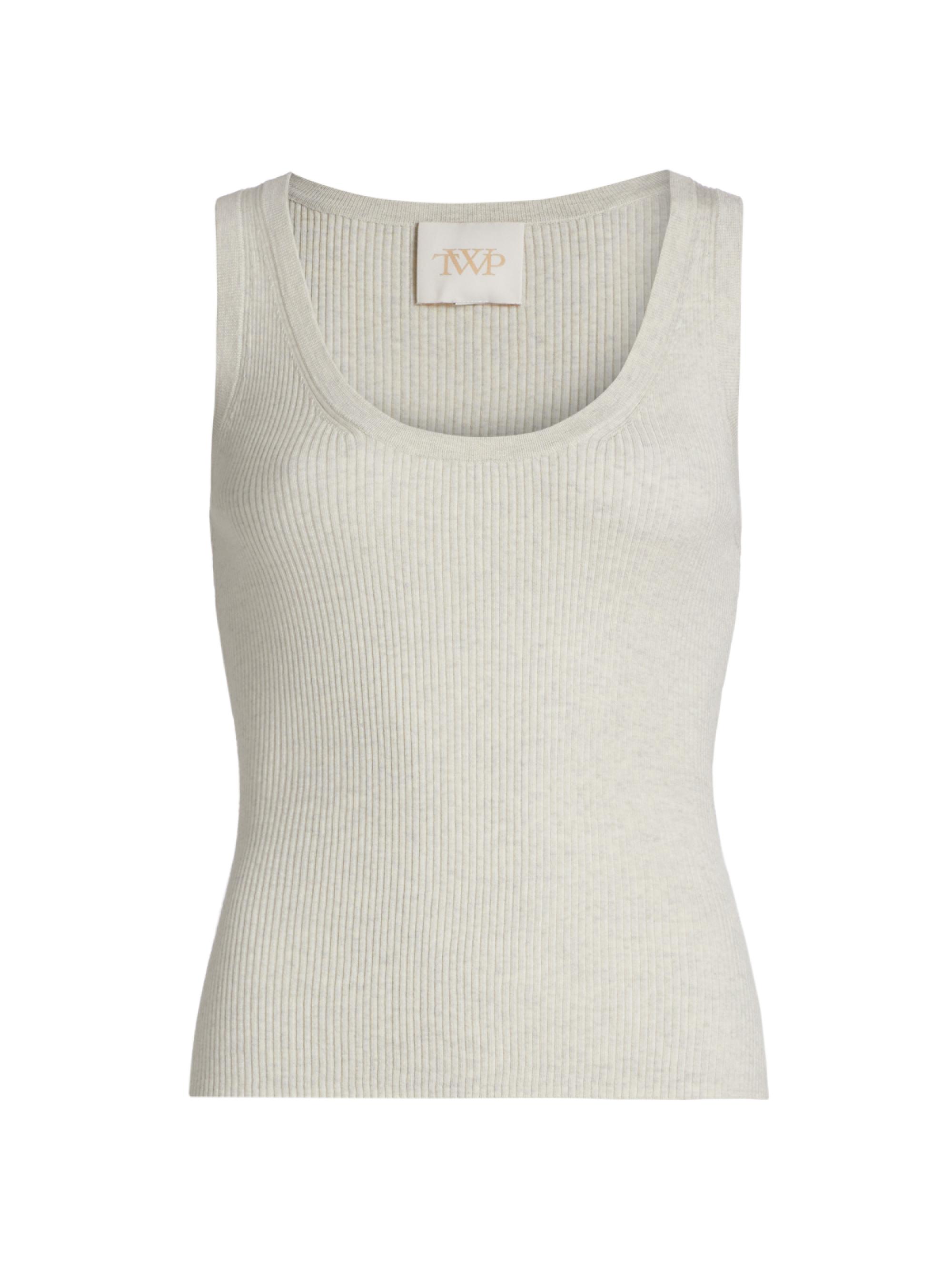 TWP Women's Merino Wool Knit Scoopneck Tank - White Heather Grey