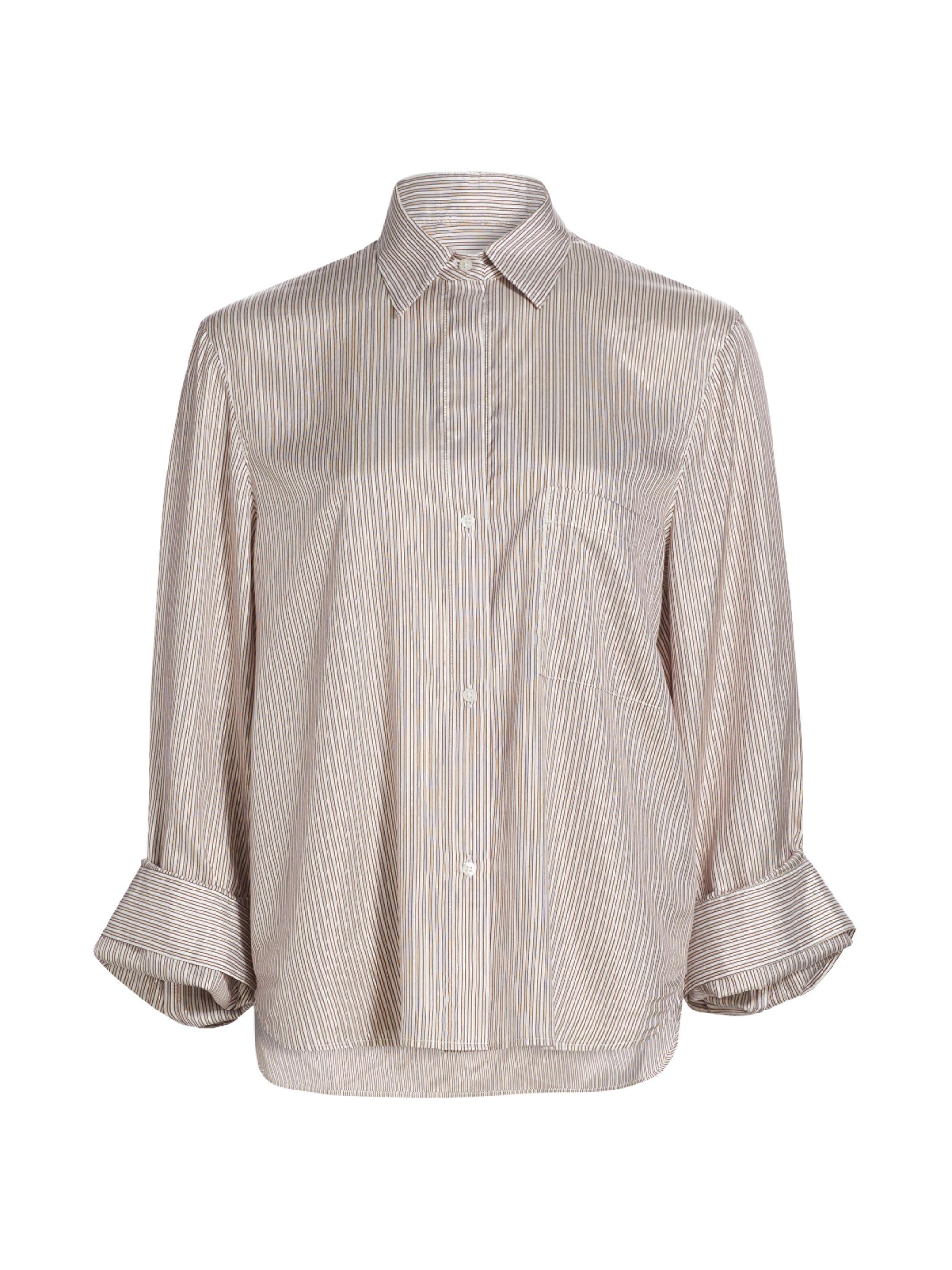 TWP Women's New Morning After Striped Silk-Blend Shirt -  Fudge Gold
