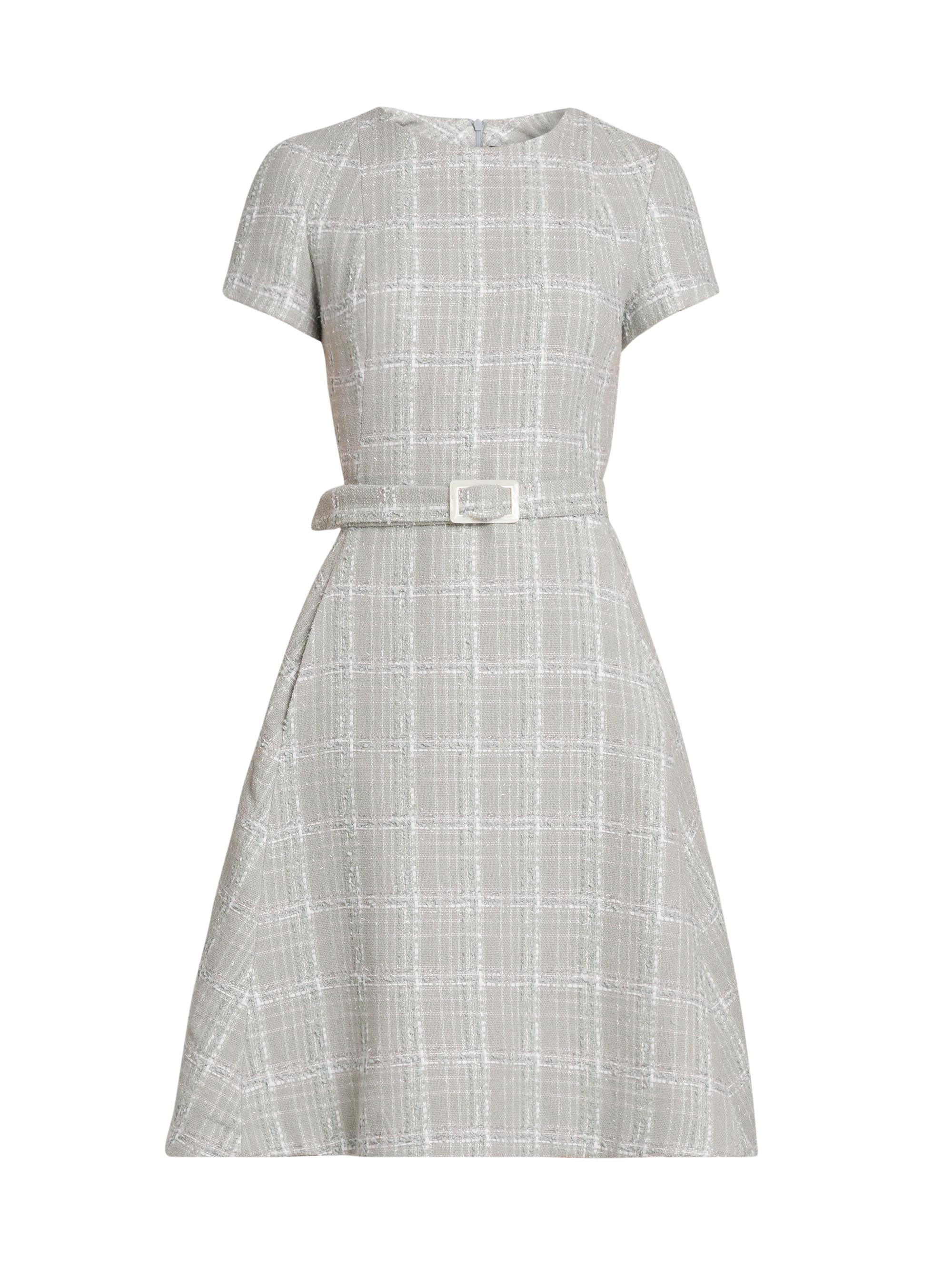 Kiton Women's Tweed Short-Sleeve A-Line Midi-Dress - Sky Blue