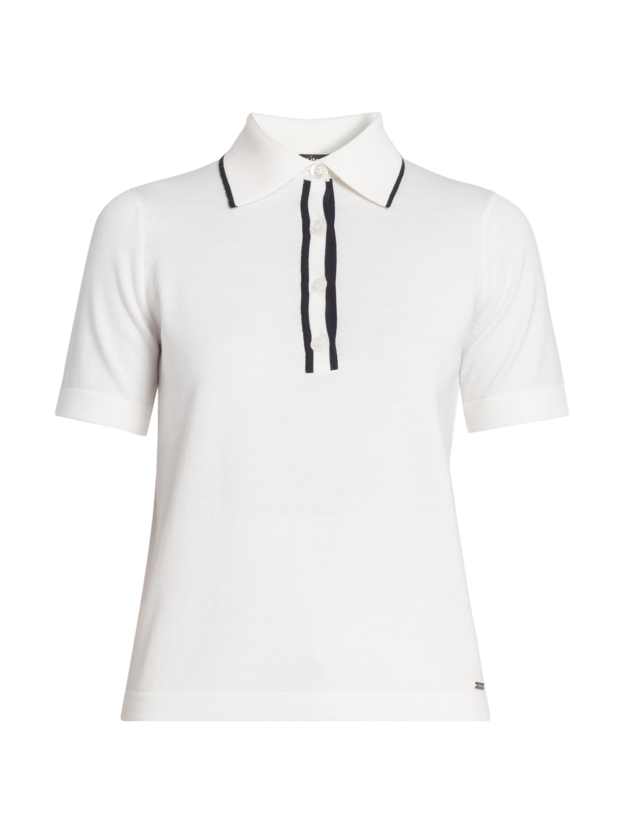 Kiton Women's Wool Knit Polo Shirt - White Blue