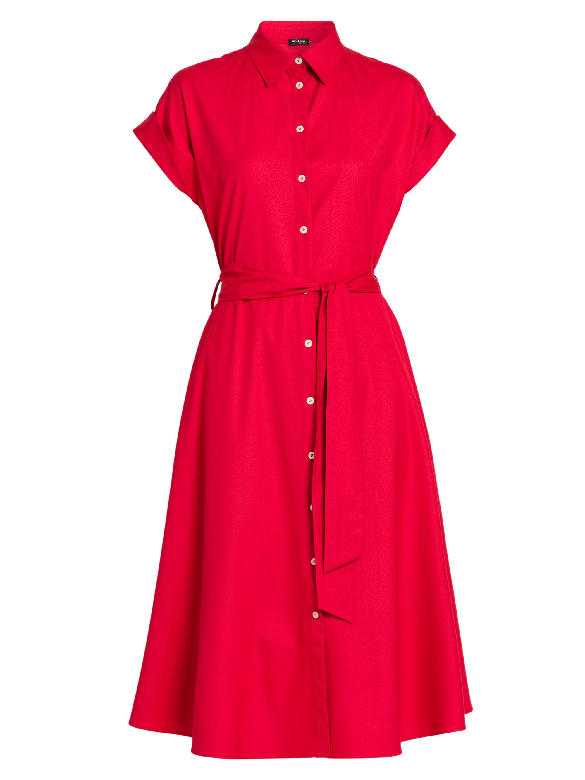 Kiton Women's Stretch-Silk Short-Sleeve Midi-Shirtdress - Red