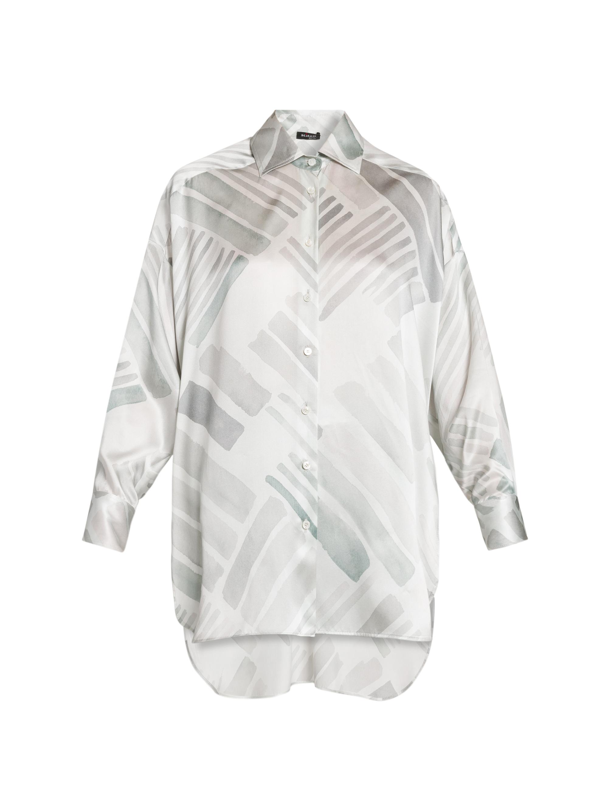 Kiton Women's Abstract Silk Oversized Long-Sleeve Shirt - Greyazure