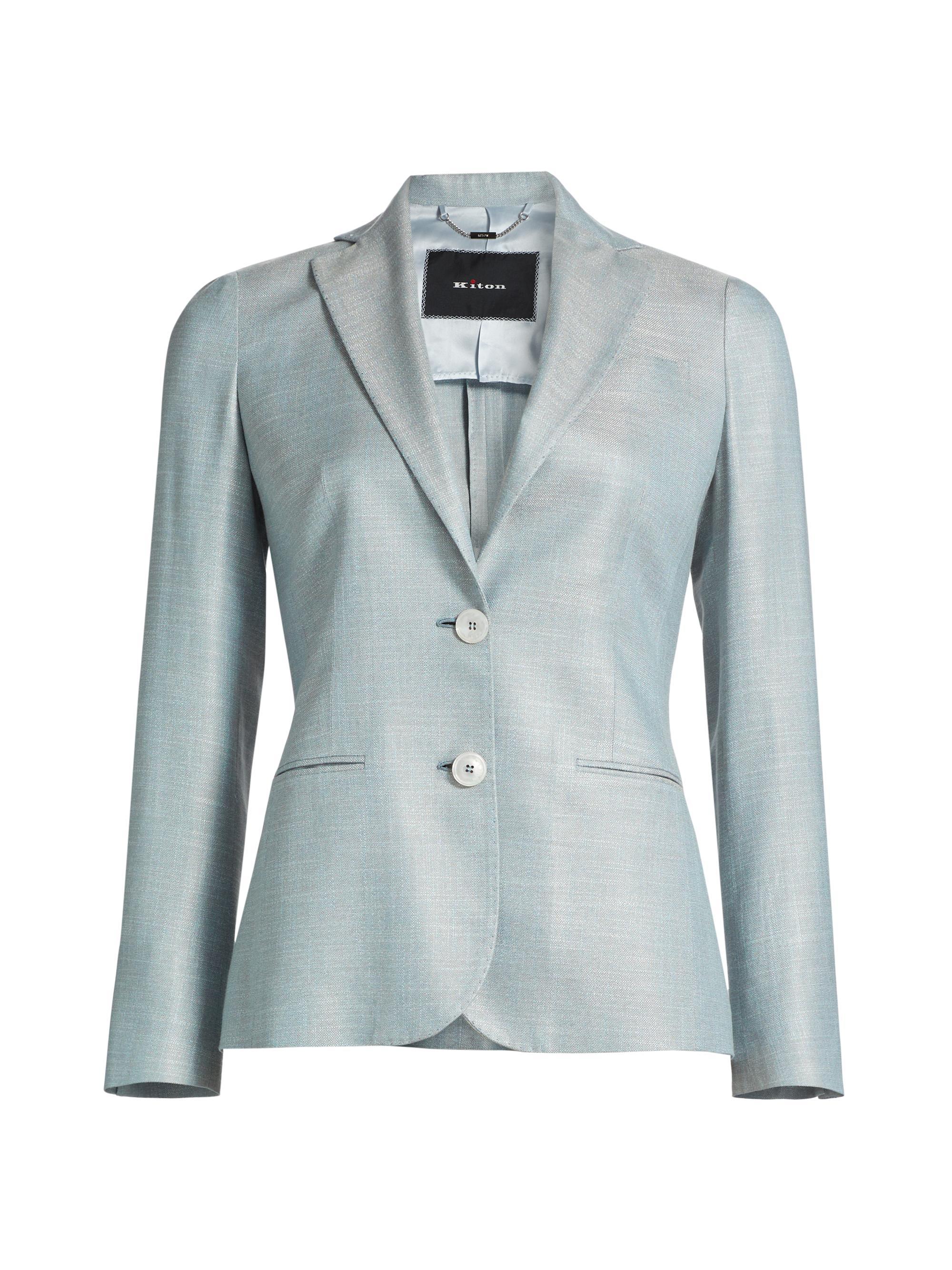 Kiton Women's Plaid Wool Single-Breasted Jacket - Powder Blue