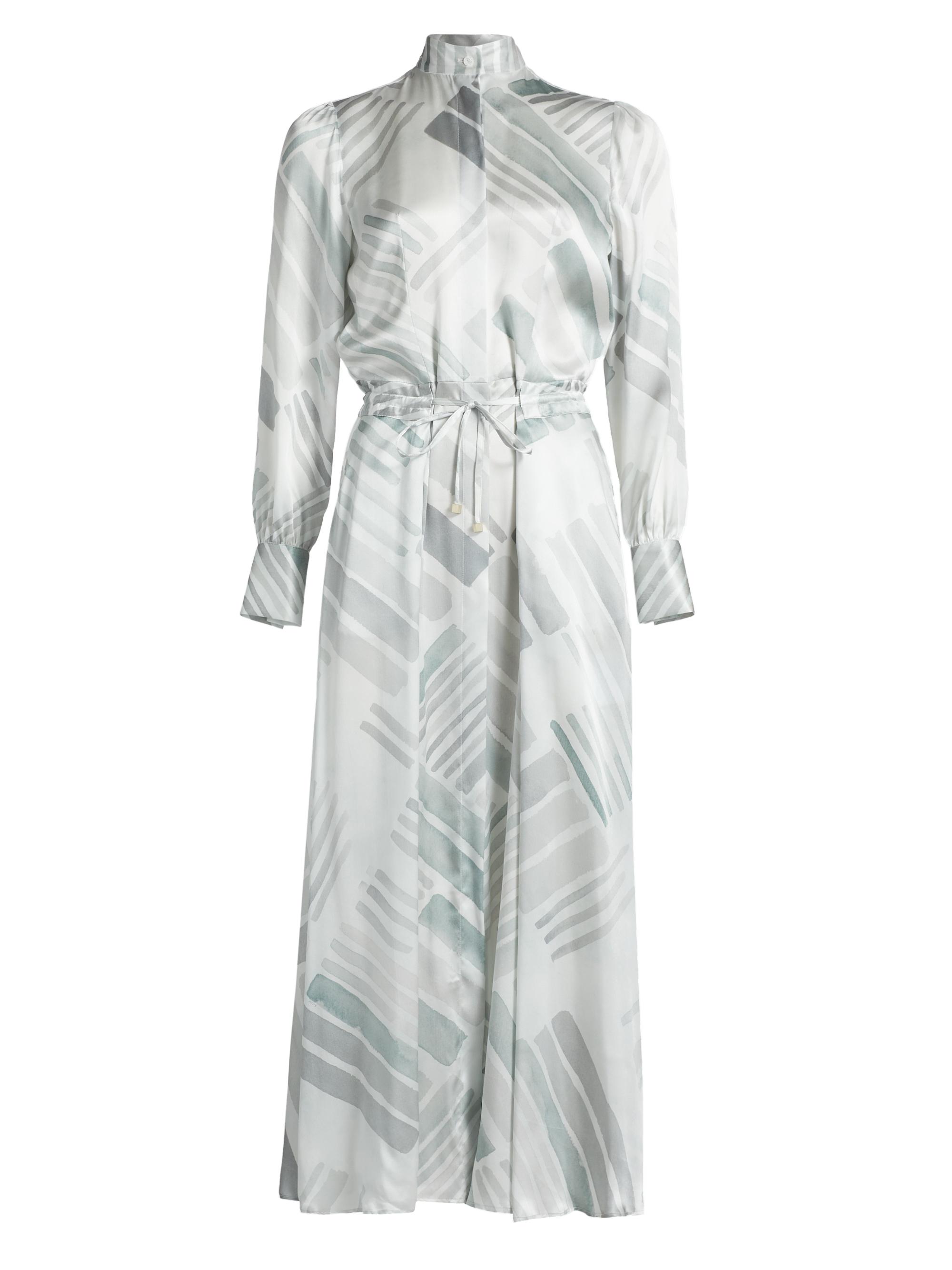 Kiton Women's Abstract Silk Long-Sleeve Maxi Dress - Grey Azure