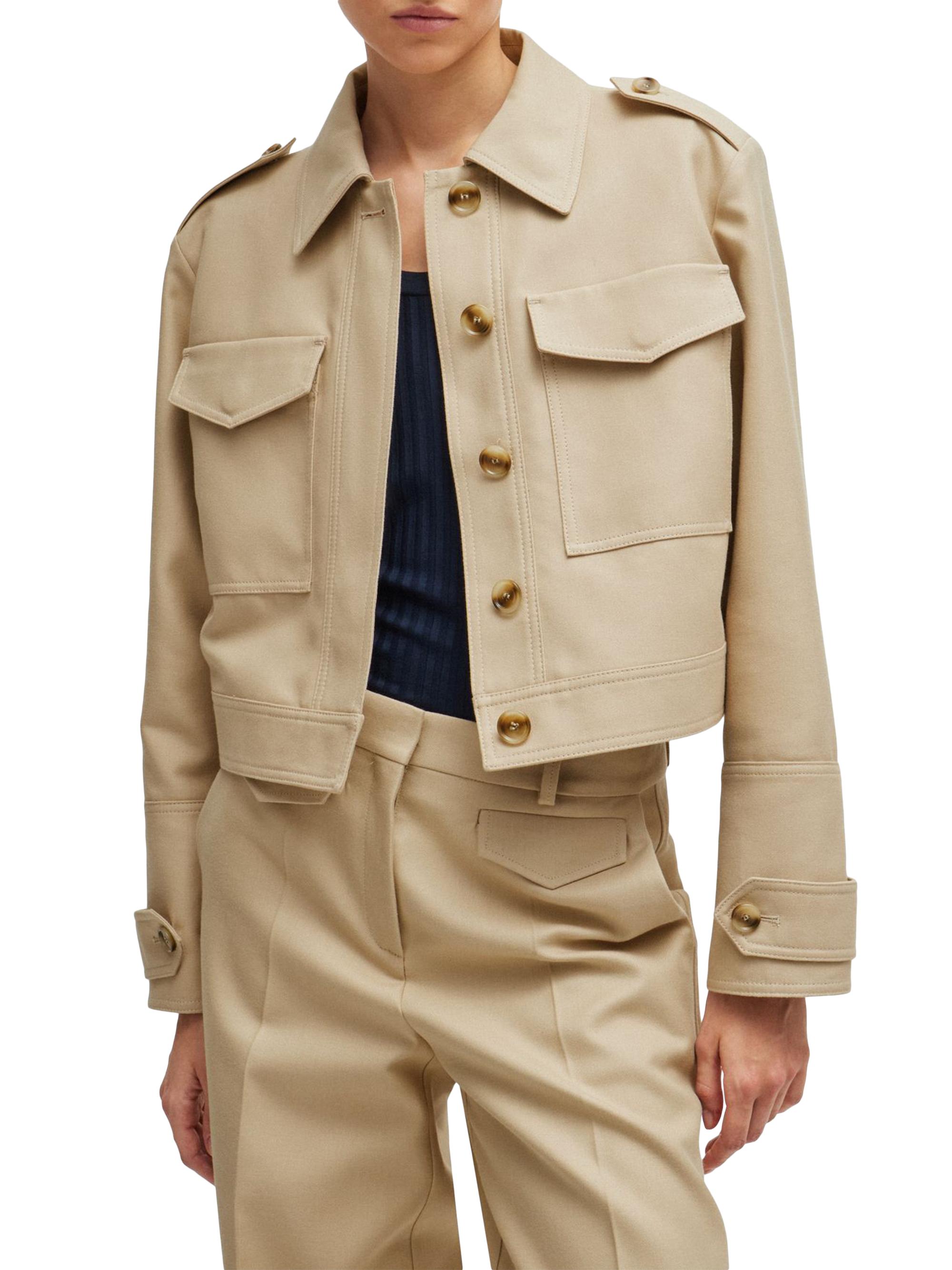BOSS Women's Regular-Fit Jacket in a Cotton Blend - Beige