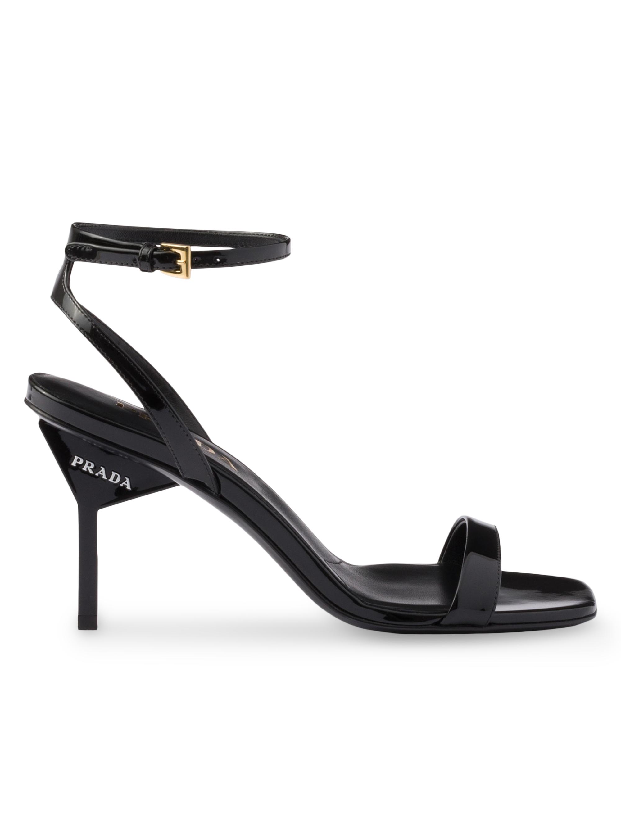 靴 PRADA Leather Strap Heels PRADA #39576 Black Leather Knot Heel Sandals (US 7 EU 37