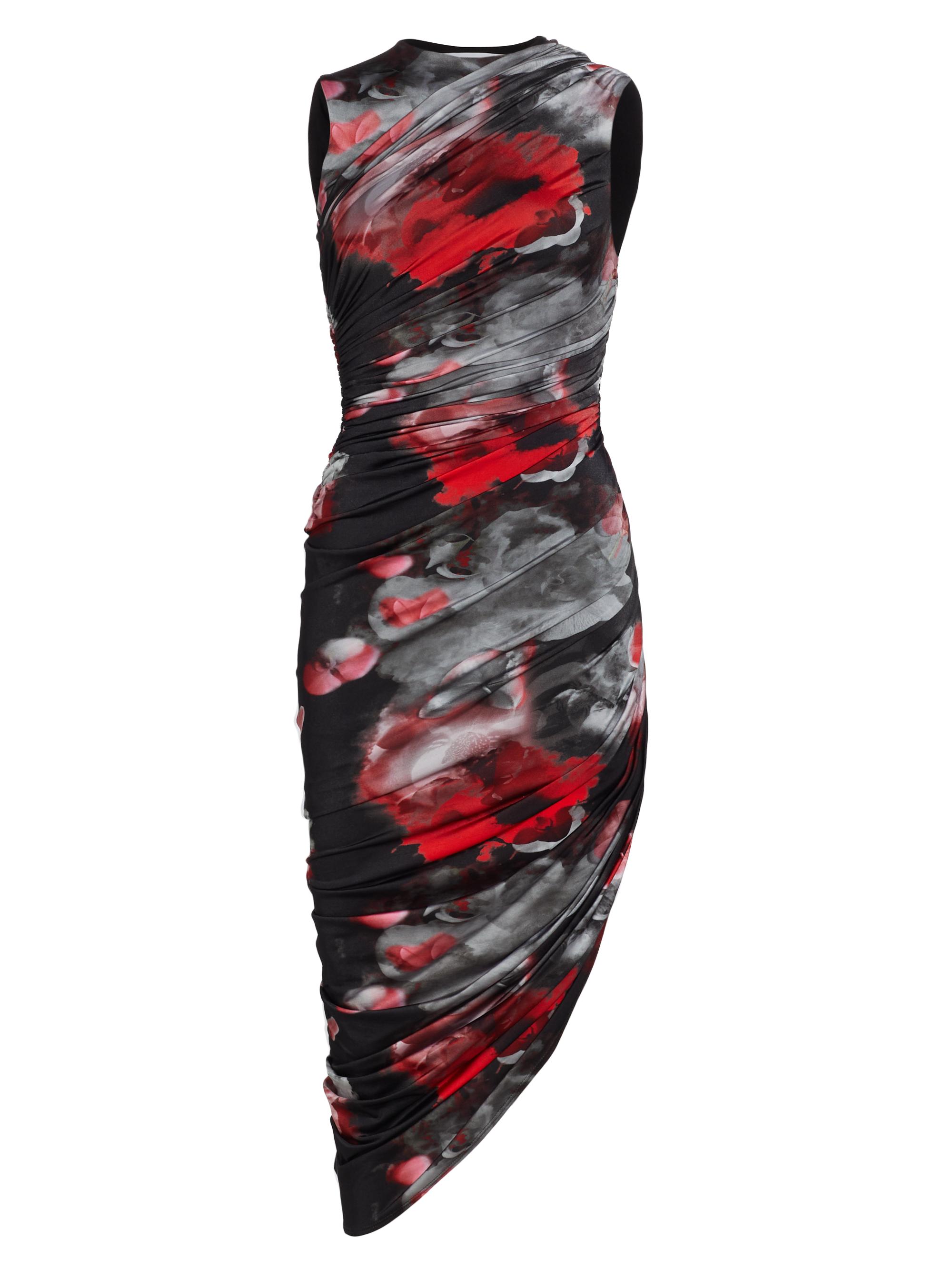 Prabal Gurung Women's Abstract-Print Ruched Asymmetric Midi-Dress - Red Multi
