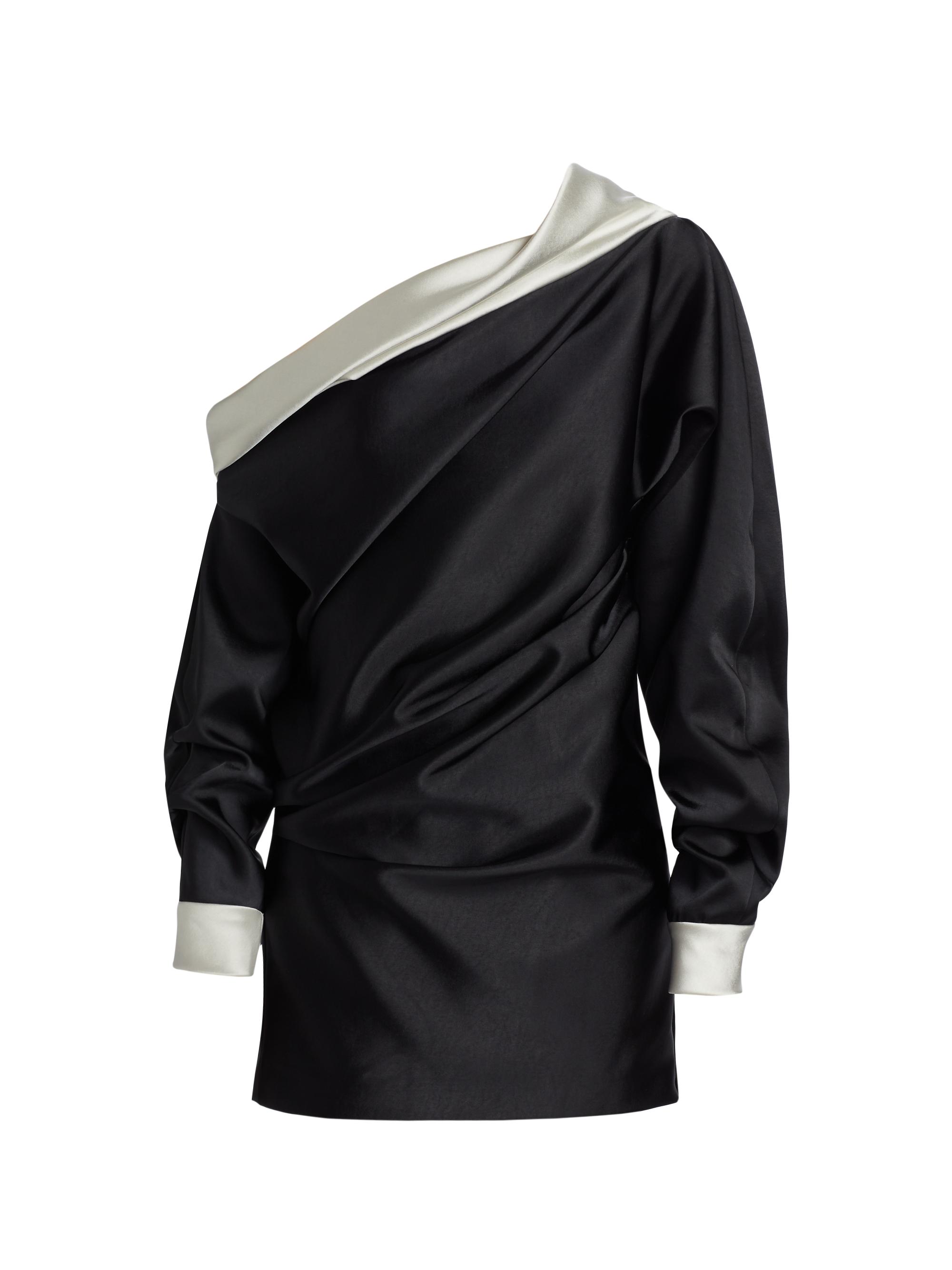 Prabal Gurung Women's Satin Trimmed One-Shoulder Minidress - Black White