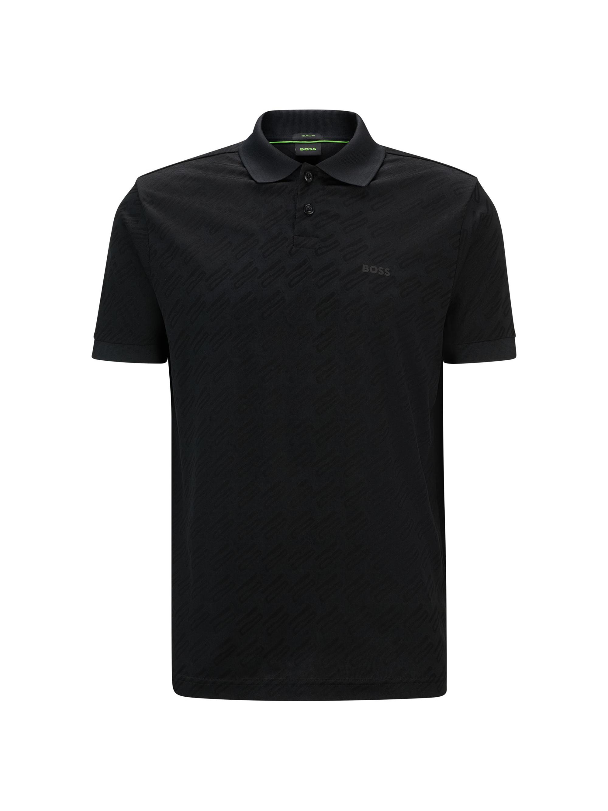 BOSS Men's Relaxed Fit Polo Shirt with Monogram Jacquard - Anthracite