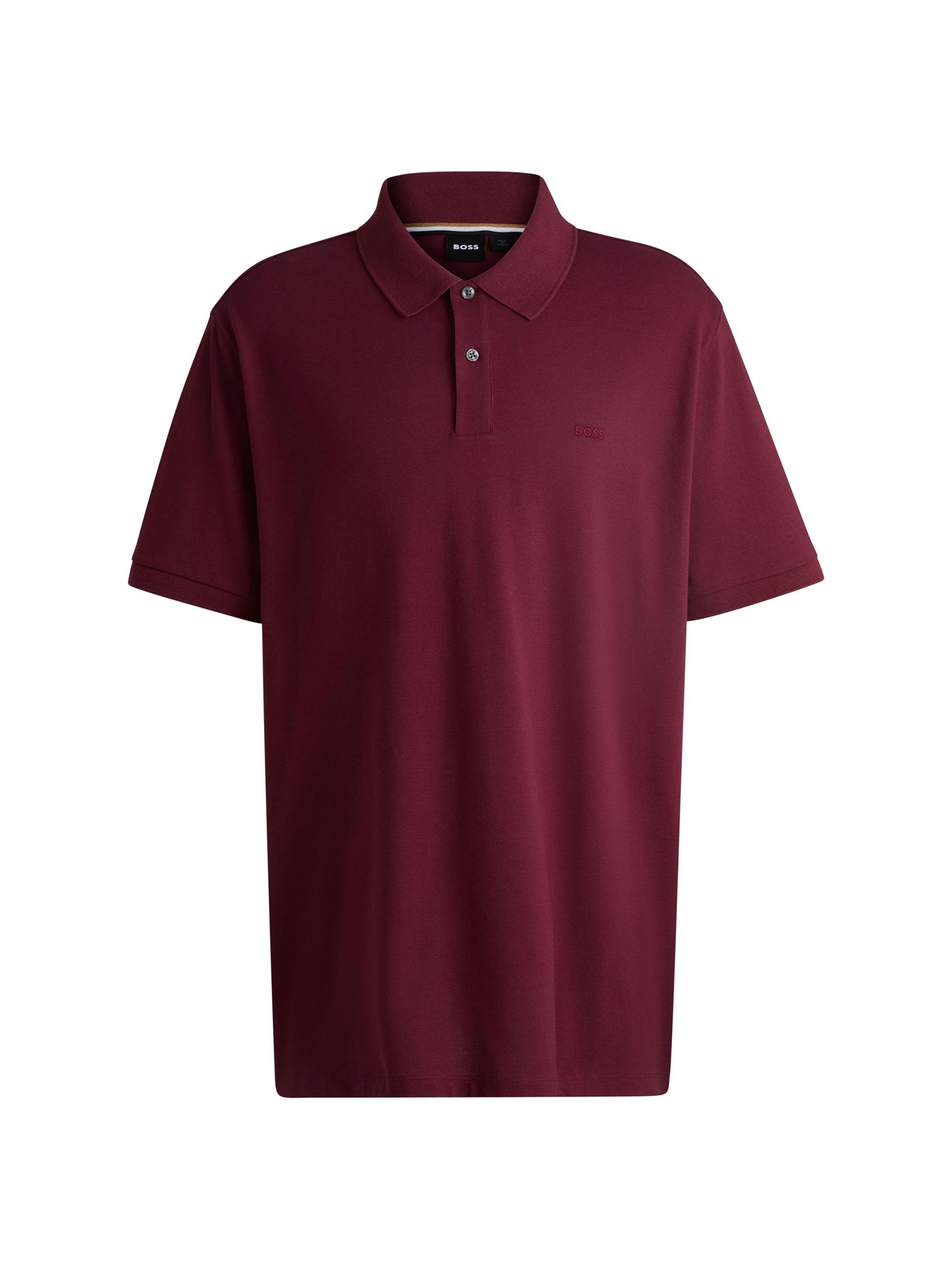 BOSS Men's Cotton Piqué Polo Shirt with Logo Detail - Dark Red