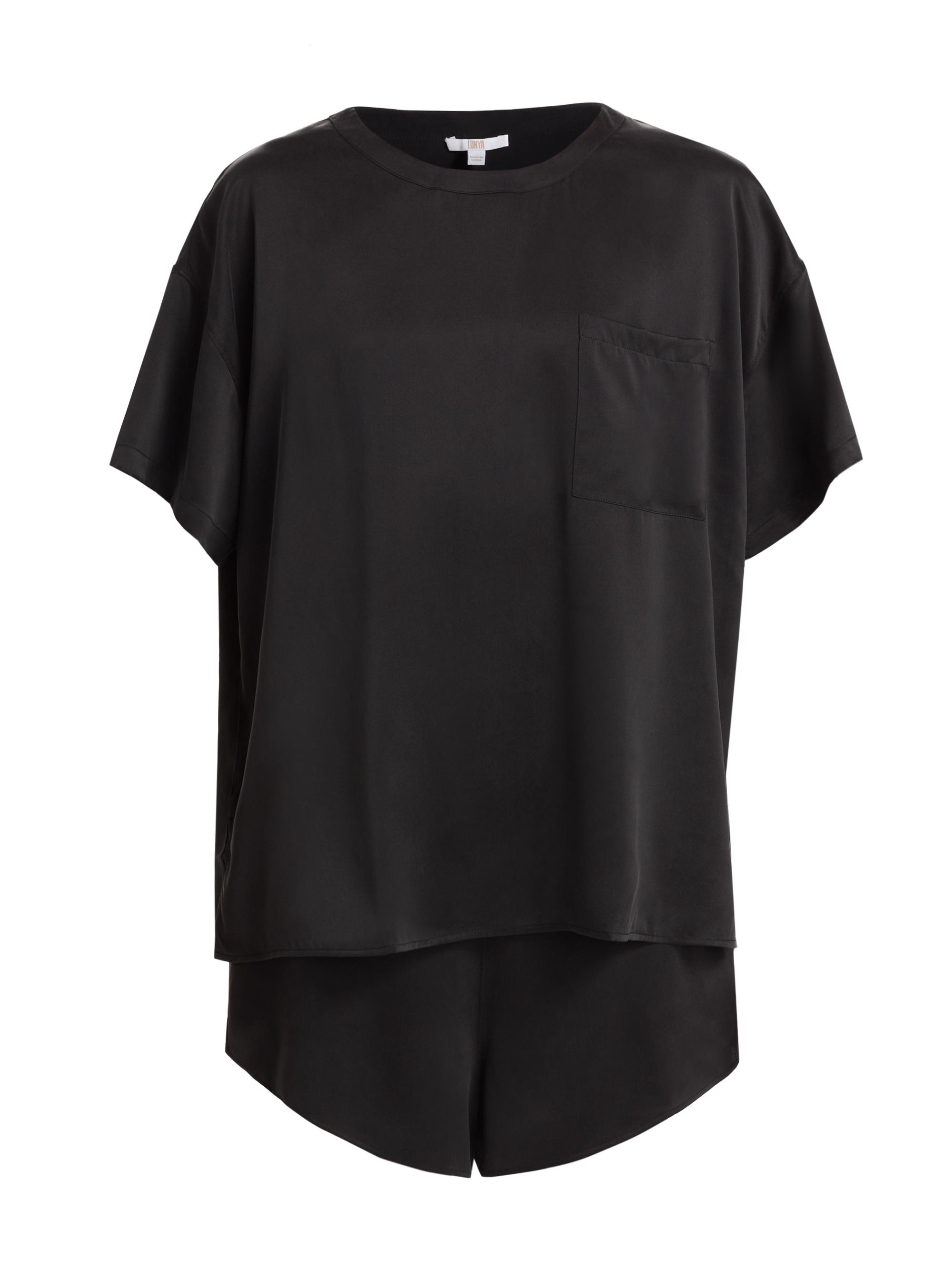 Lunya Women's Washable Silk T-Shirt & Shorts Set - Immersed Black